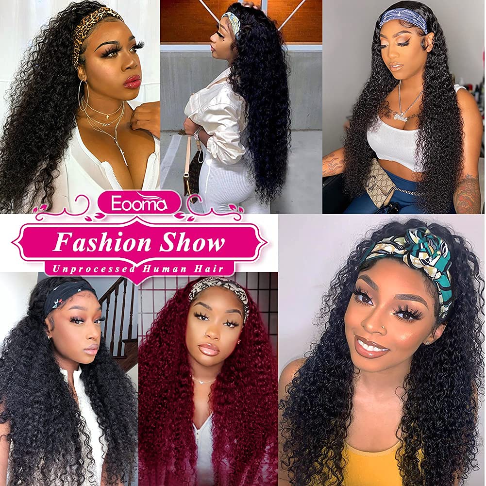 Eooma 22 Inch Brazilian Human Hair Wig - Glueless Curly Headband Wig for Black Women, No Lace Front, No Gel, Remy Hair | Perfect for Daily Wear, Parties & Protective Styling