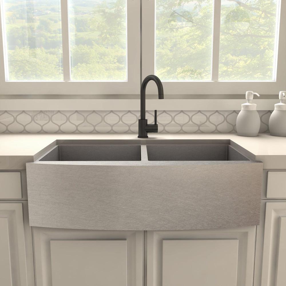 ZLINE Renoir Single Handle Matte Black Kitchen Faucet - Modern Pull-Down Sprayer for Sink, Brushed Nickel Finish (REN KF MB) - Perfect for Farmhouse, Industrial & Contemporary Kitchen Designs
