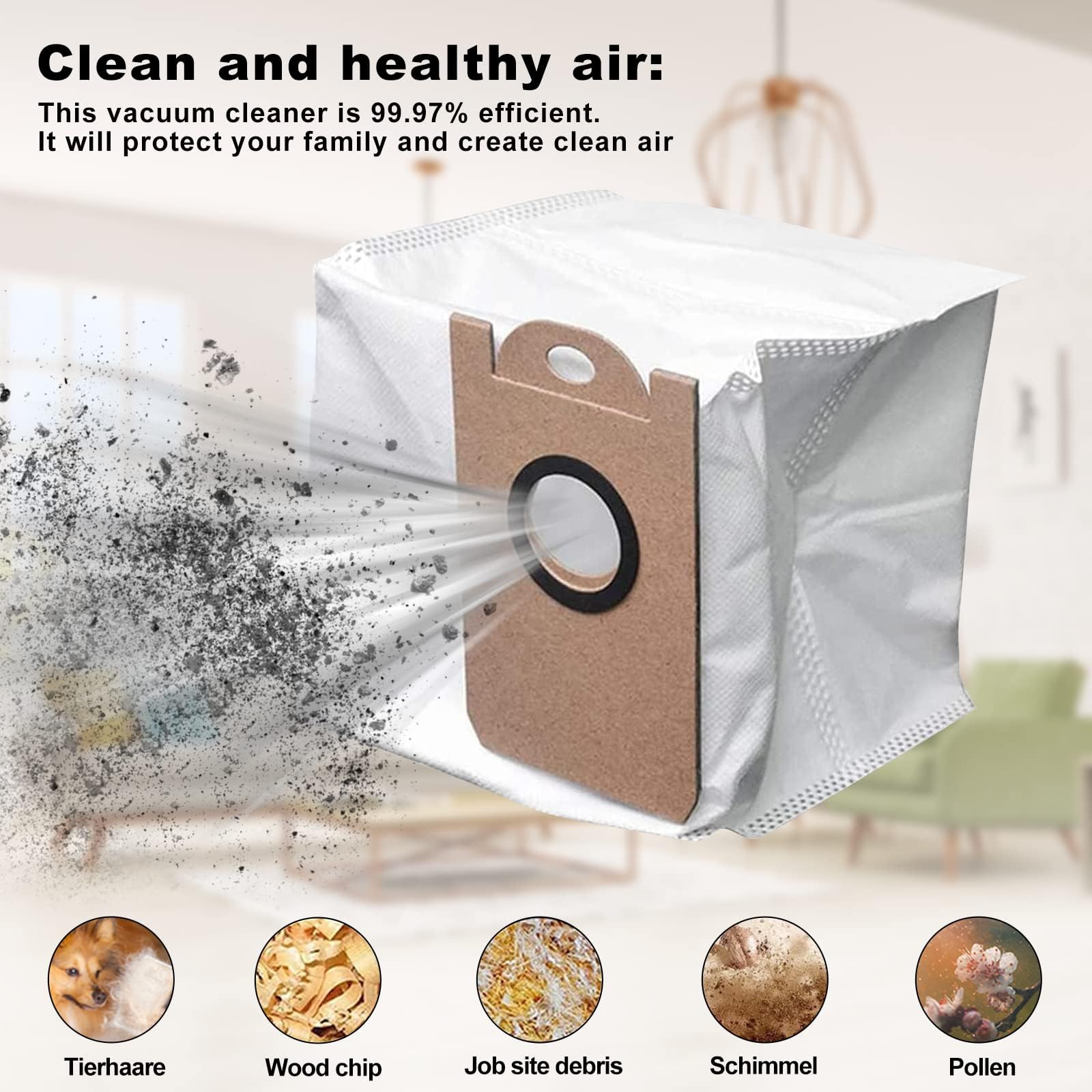 6 Pack Leakproof Large Capacity Dust Bags for iHome AutoVac Nova & Proscenic M7 Pro - Vacuum Cleaner Accessories for Pet Hair, Hard Floors & Deep Cleaning