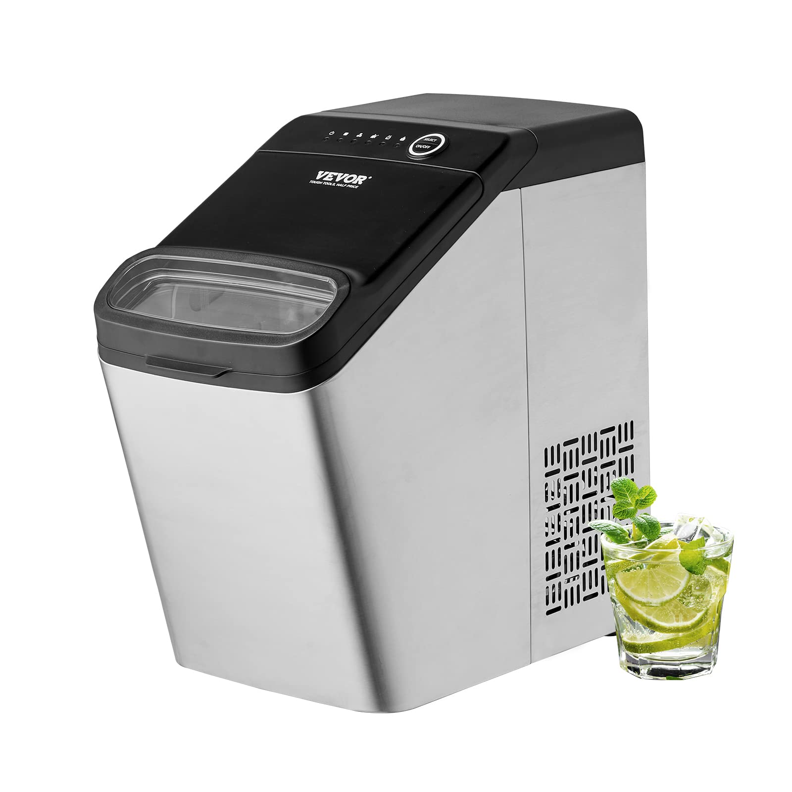 VEVOR Countertop Ice Maker Machine - 33lbs/24H, Self-Cleaning with Auto/Manual Refill, 9 Ice Cubes in 7 Mins for Home, Kitchen, Office, Camping - Includes Ice Scoop & Basket (Perfect for Parties, BBQs and Daily Beverages)