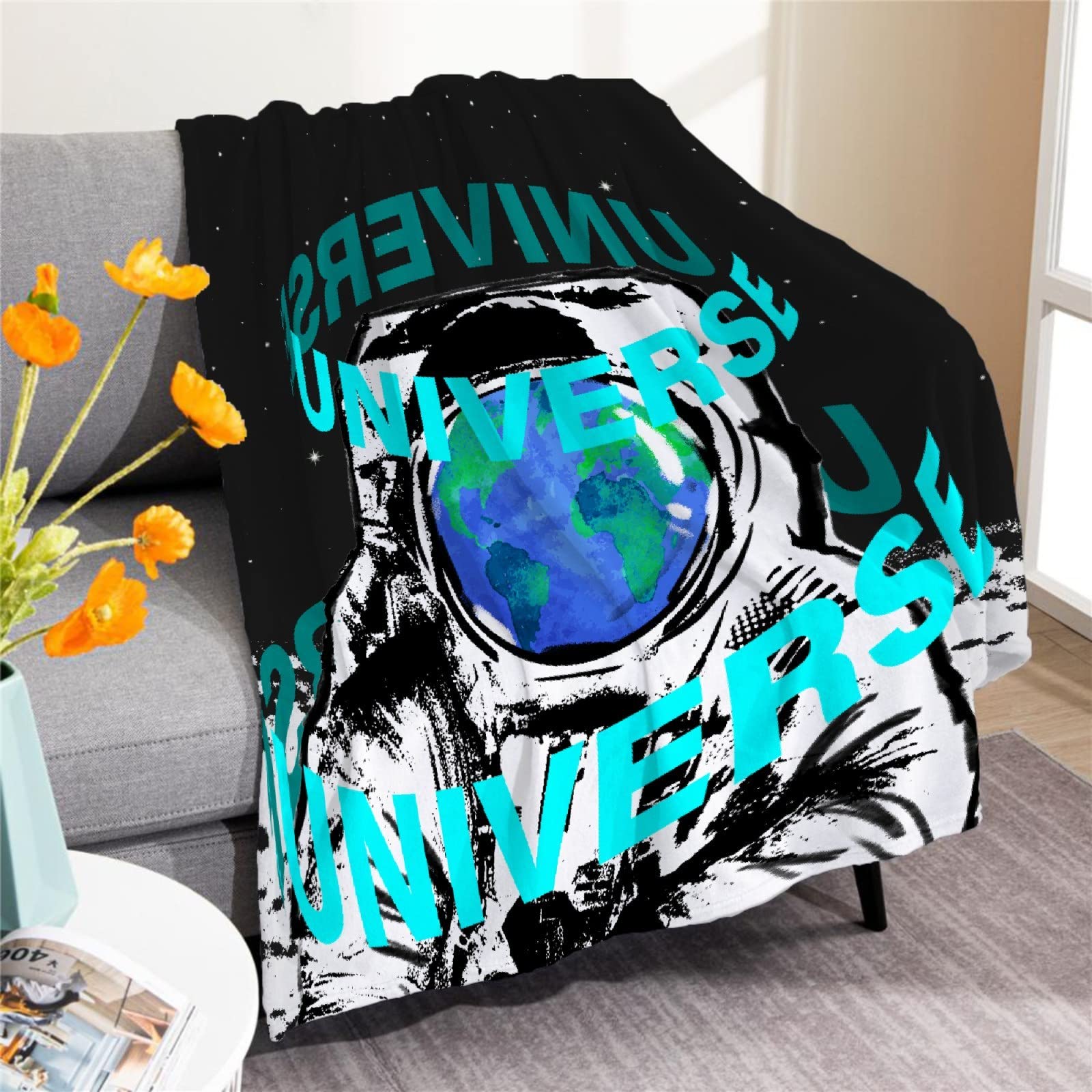 Astronaut Earth Universe Blanket - Microfiber Flannel Throw Blanket 120x90 Inches - Ultra Soft Lightweight Cozy Blanket for Couch, Bed, Sofa & Chair - Perfect Gift for Birthday, Christmas, Thanksgiving - Great for Family Movie Nights & Stargazing