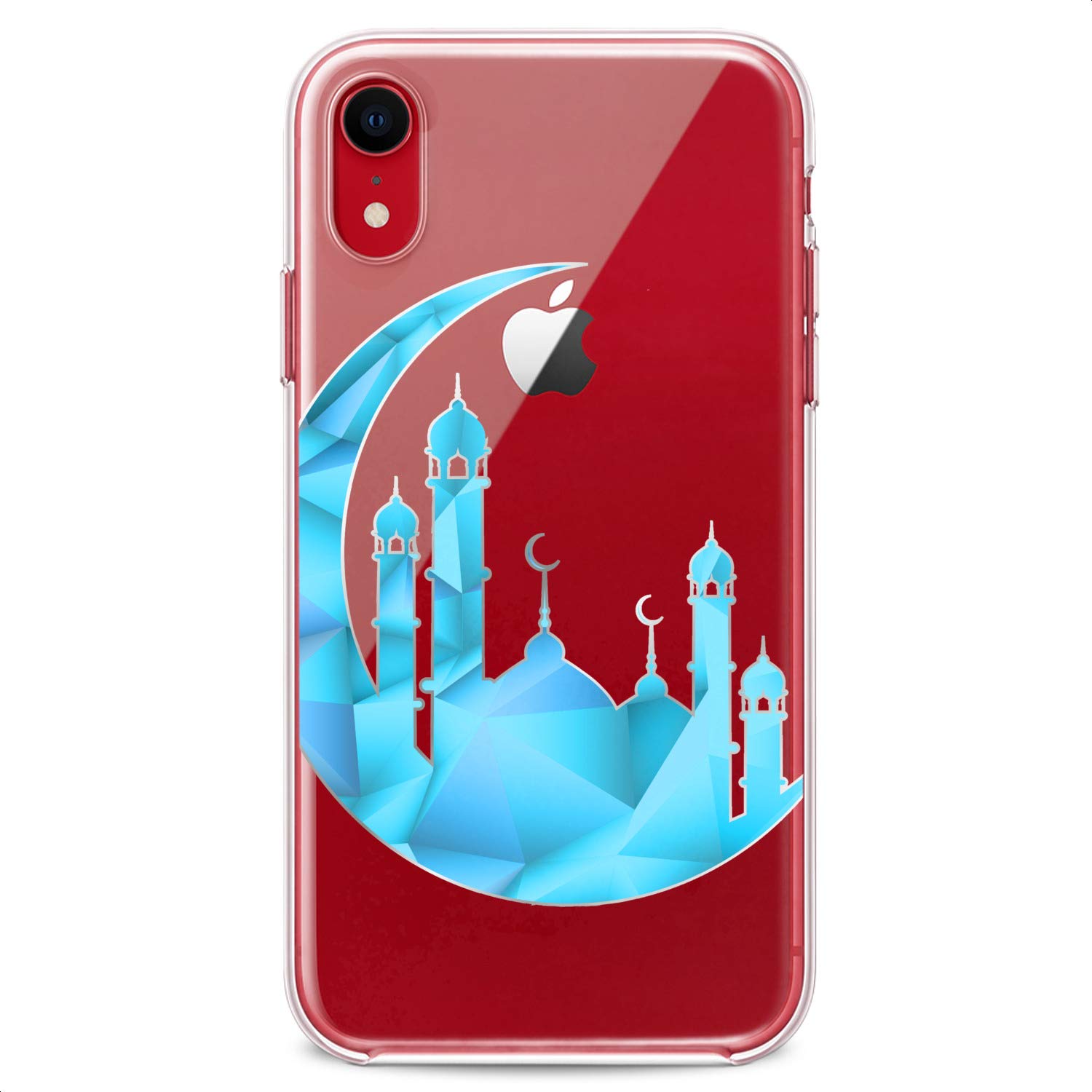 Premium Flexible TPU Phone Case for iPhone 16/15/14/13/12/11 Pro Max/Plus/Mini/XS/XR/X/8/7/6/5/SE - Blue Watercolor Moon Mosque Design Slim Clear Protective Cover - Perfect for Muslim Faith, Daily Use & Gift Giving