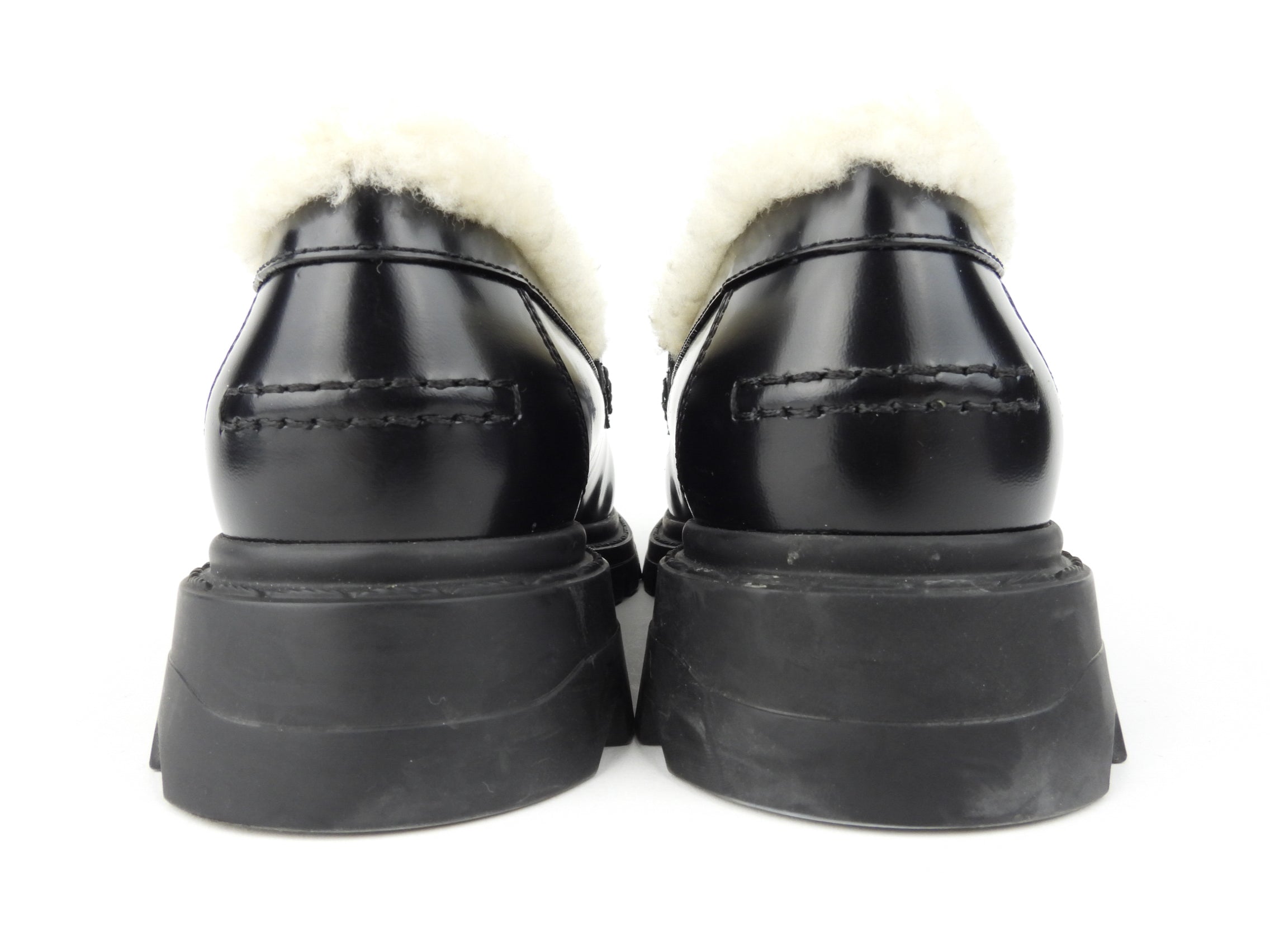 Christian Dior Black Brushed Calfskin Leather Shearling Loafers - Dior Code Slip-On Shoes Women's Size 36.5 | Luxury Designer Loafers for Office, Party & Casual Wear