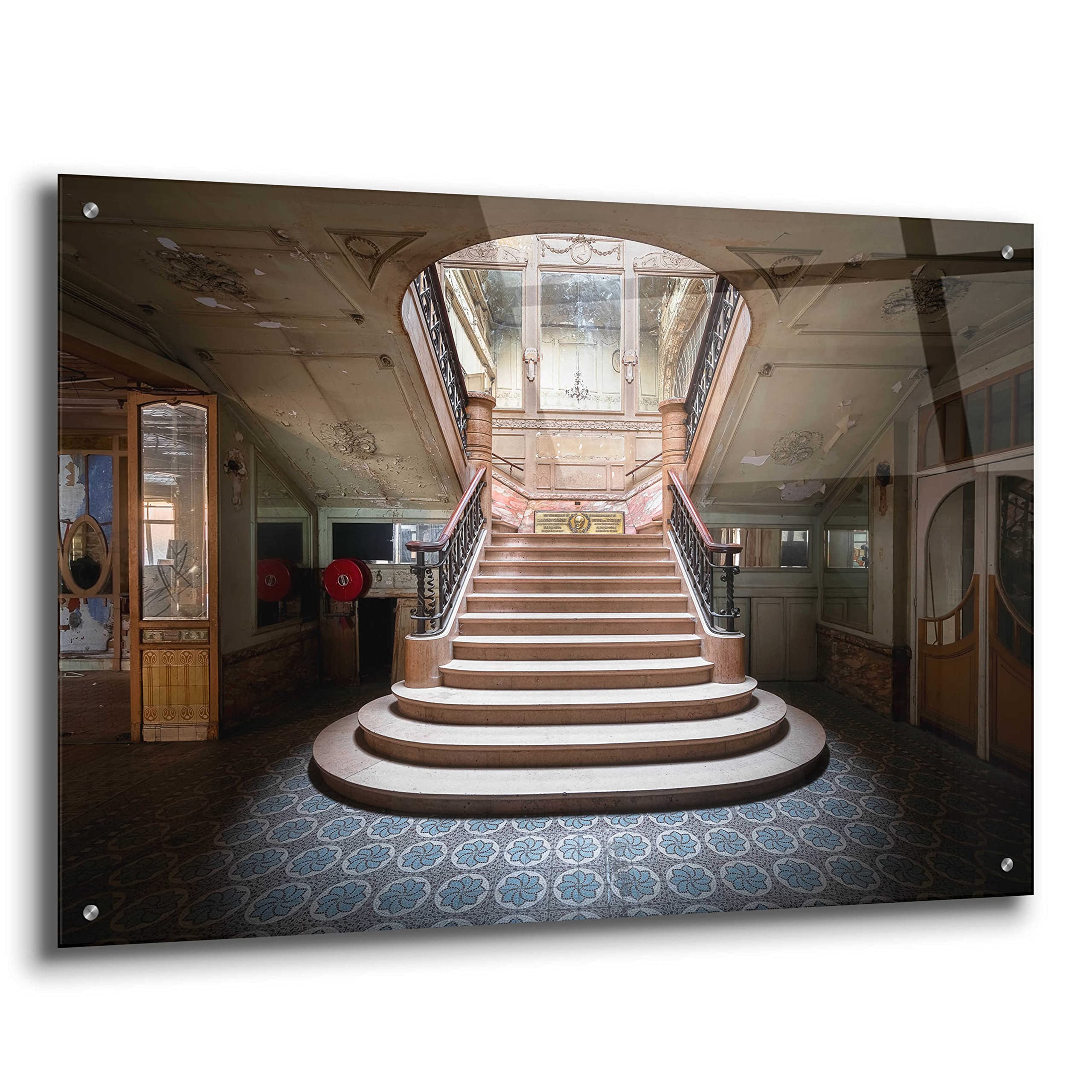 Elegant Stairs Dark Acrylic Glass Wall Art by Roman Robroek - 36x24 Inches Modern Home Decor for Living Room, Bedroom & Office