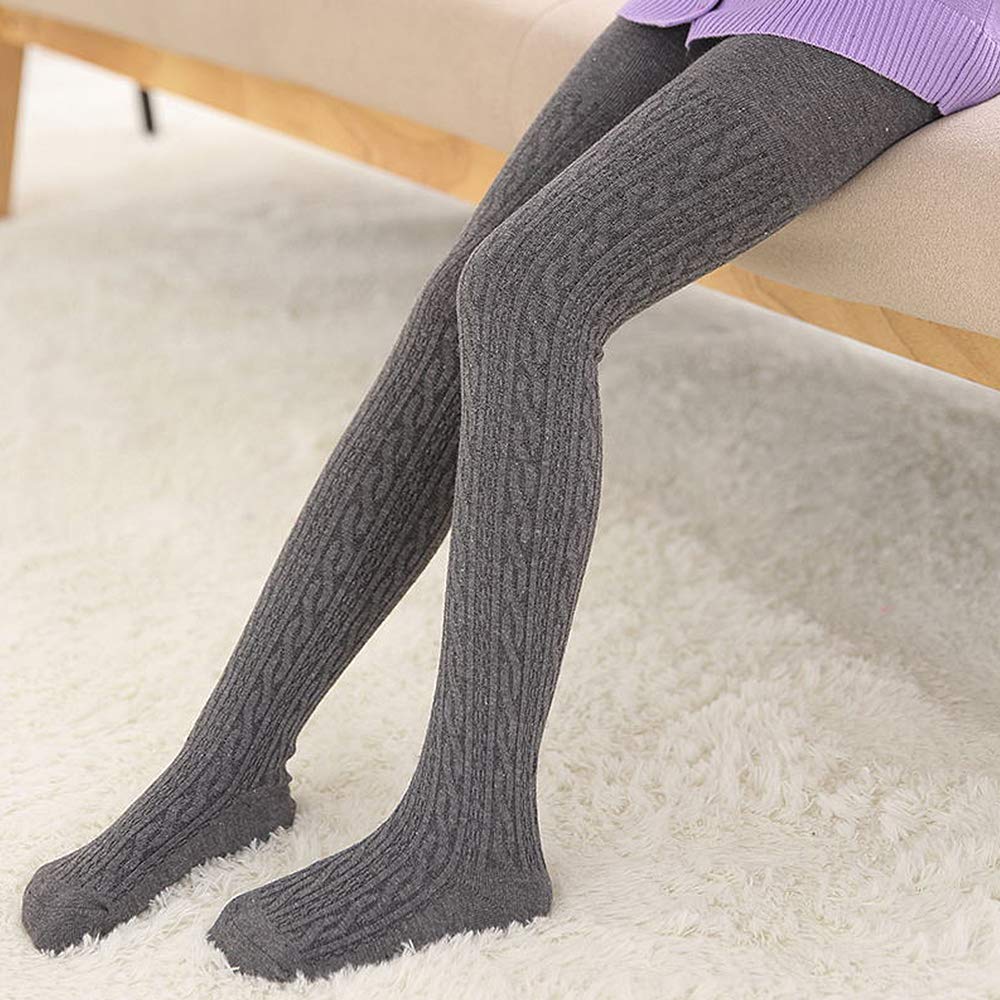 TechCity Girls' Seamless Cotton Cable Knit Leggings for Toddlers 2-14 Years - Soft Warm Tights for School, Play & Winter Outfits