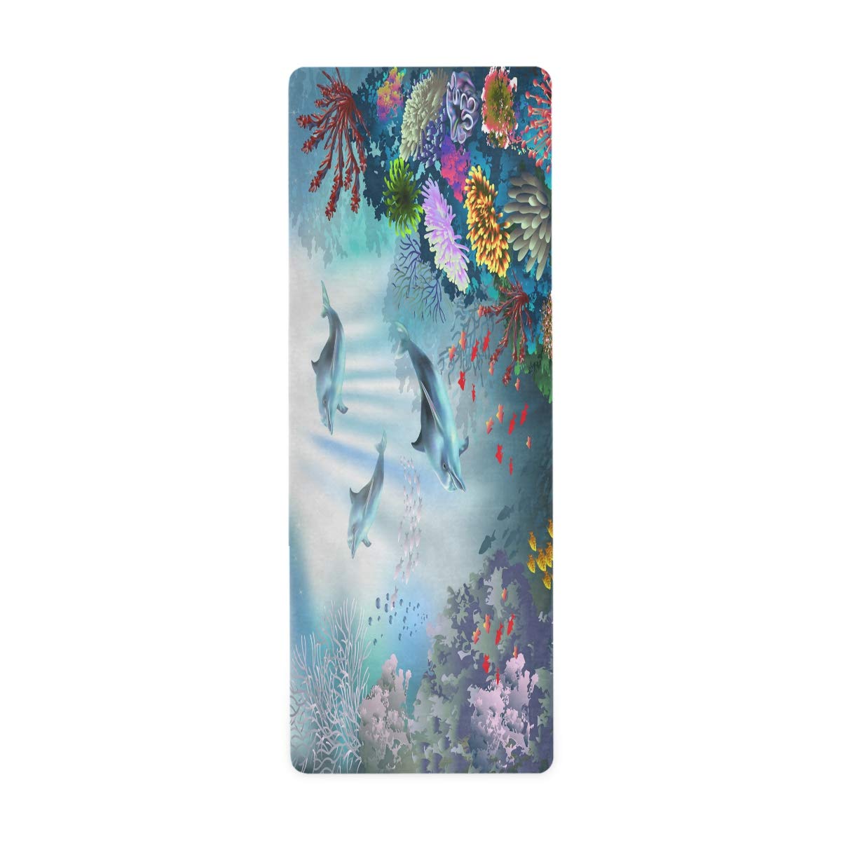 ALAZA Fantasy Ocean Cute Mermaid and Dolphin Non-Slip Yoga Mat - Blue Fitness Exercise Mat for Yoga, Pilates, Home Workouts & Floor Exercises | Perfect for Yoga Studios, Gyms & Home Fitness Spaces