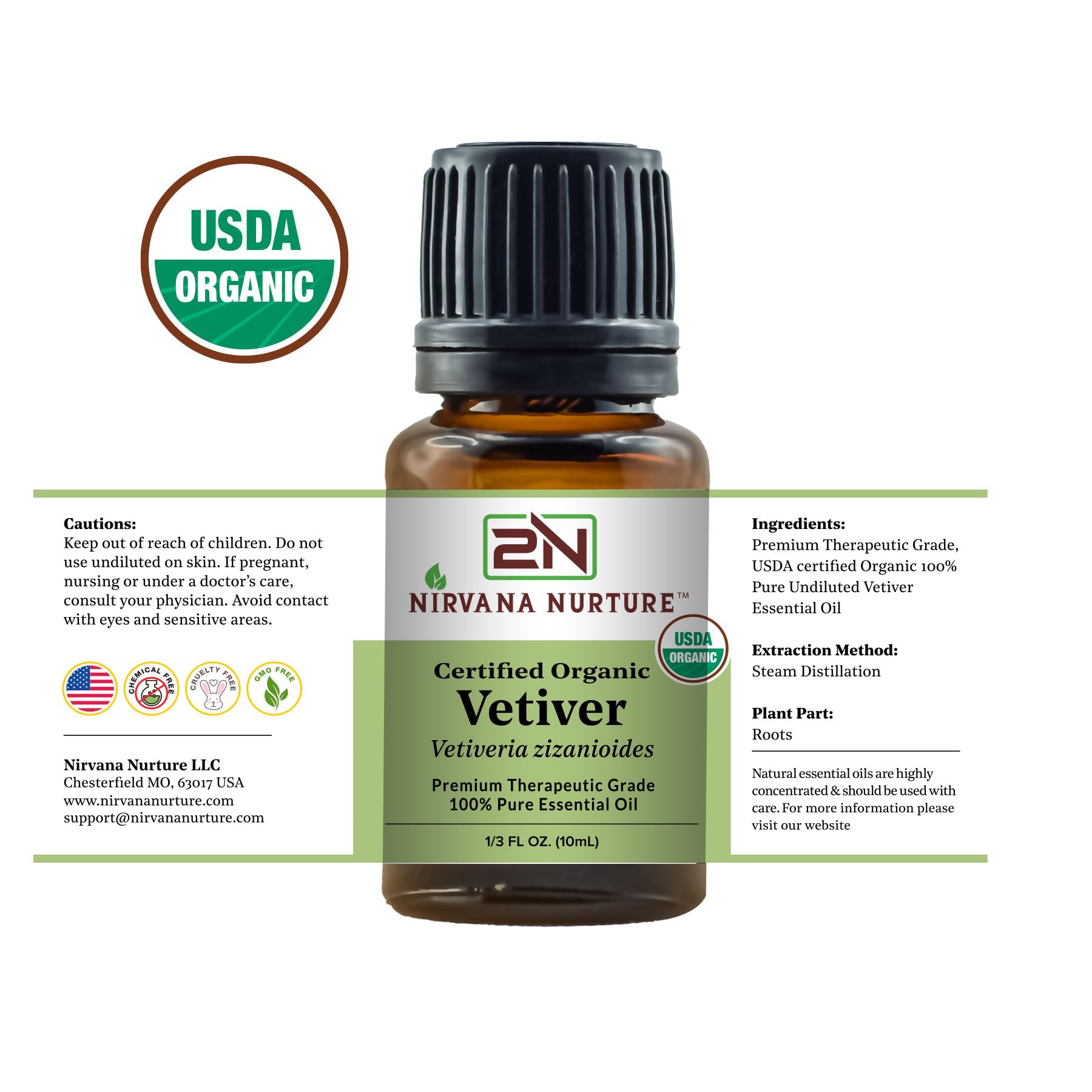 Organic Vetiver Essential Oil - 100% Pure for Aromatherapy & Skincare