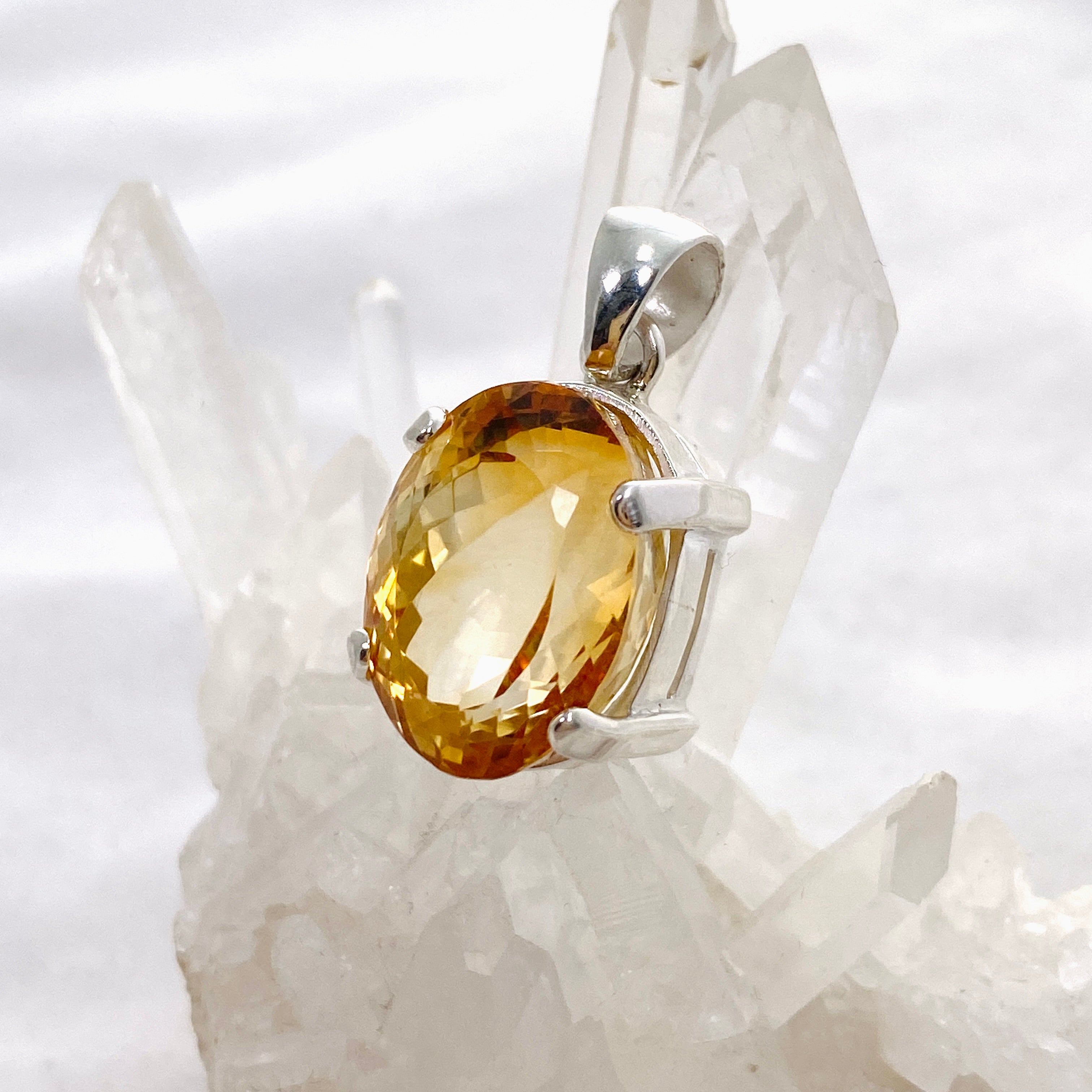 Natural Citrine Gemstone Oval Faceted Pendant Necklace - 925 Sterling Silver Jewelry for Women - Perfect for Birthday Gifts, Anniversary & Everyday Elegance