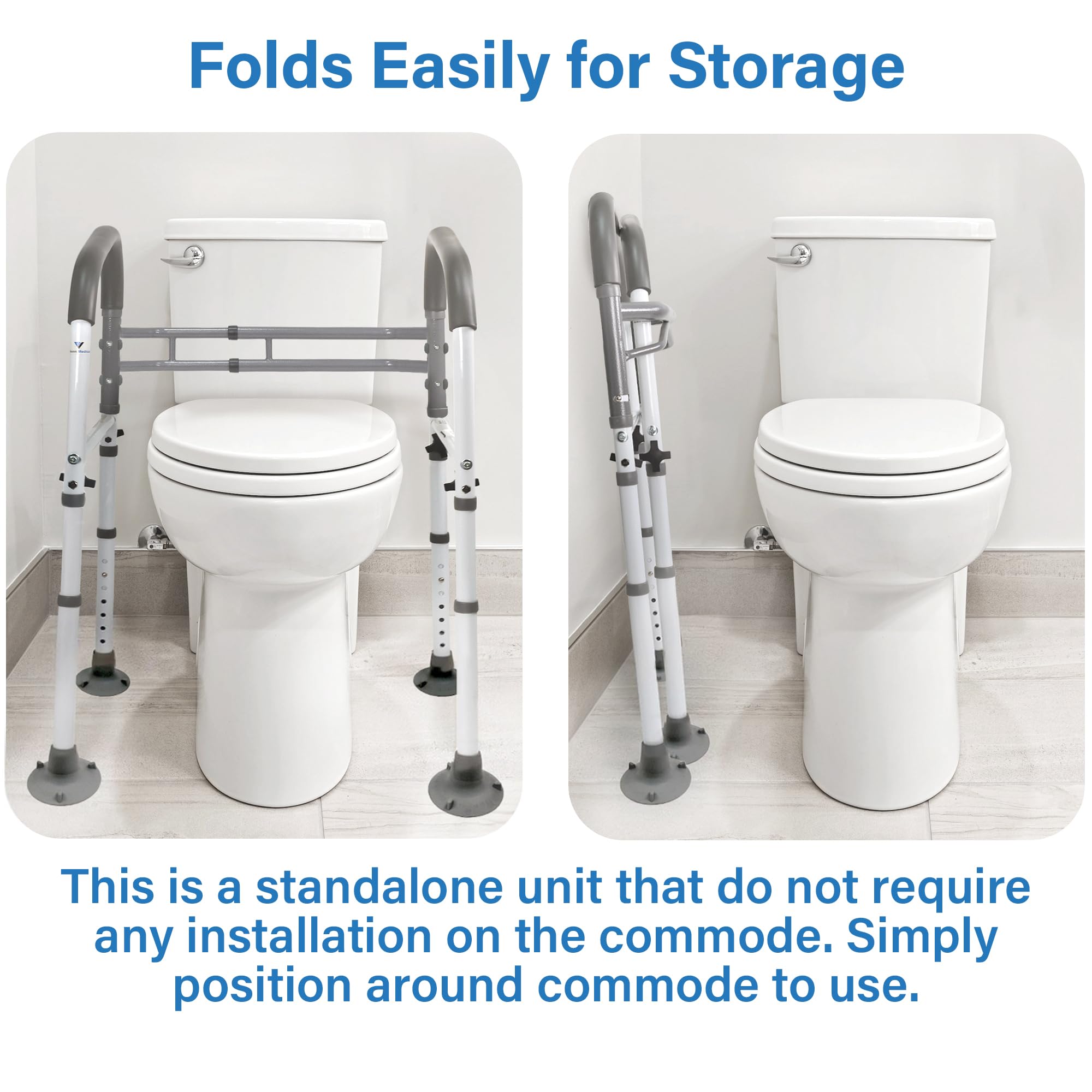 Vaunn Adjustable Shower Chair with Arms & Folding Toilet Safety Rail - FSA/HSA Eligible Medical Bathroom Safety Bundle for Elderly & Disabled