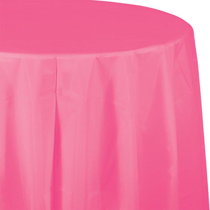 12-Piece Bulk Pink Round Plastic Table Covers (82 Inch) - Perfect for Birthday Parties, Baby Showers & Wedding Decorations