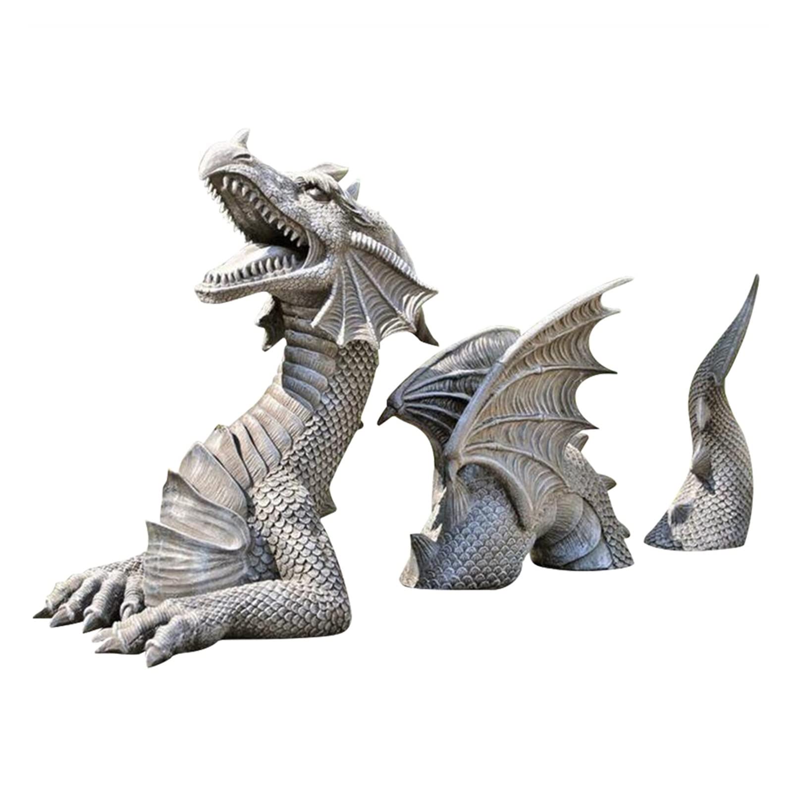 TOMYEUS Gothic Dragon Statue Outdoor Garden Decor - Gray Fantasy Dragon Sculpture for Lawn, Moat & Gothic Garden Decoration | Perfect for Fantasy Themed Yards, Halloween Displays & Medieval Landscape Art