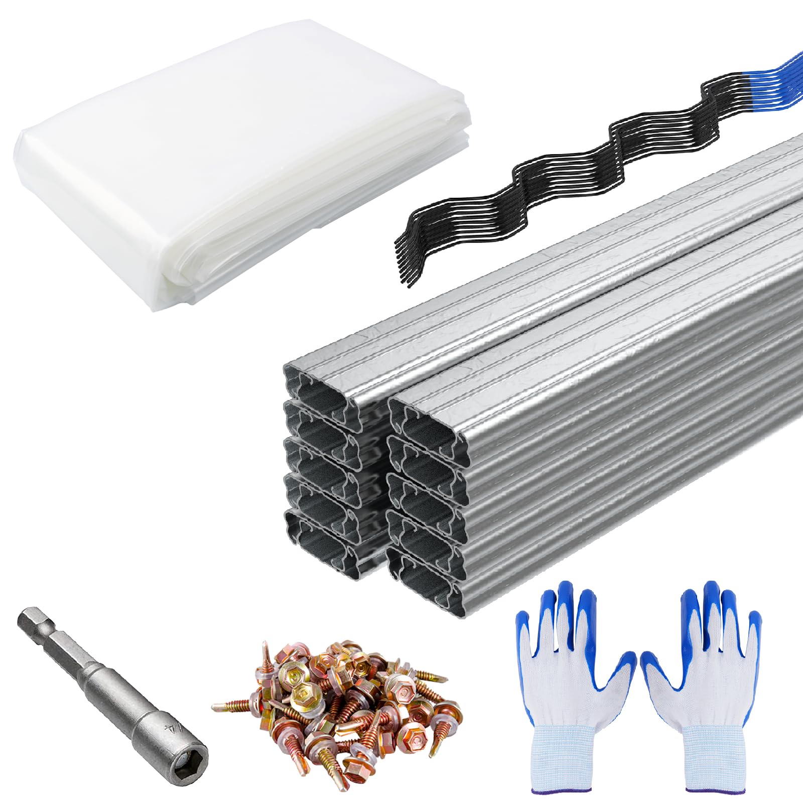 6 Mil Greenhouse Plastic Film 25x50FT - Heavy Duty UV Resistant Cover with 20PCS 3.28FT Spring Wire & Lock Channel for DIY Greenhouse, Garden, Plant Protection - Perfect for Backyard, Farm, and Commercial Growing