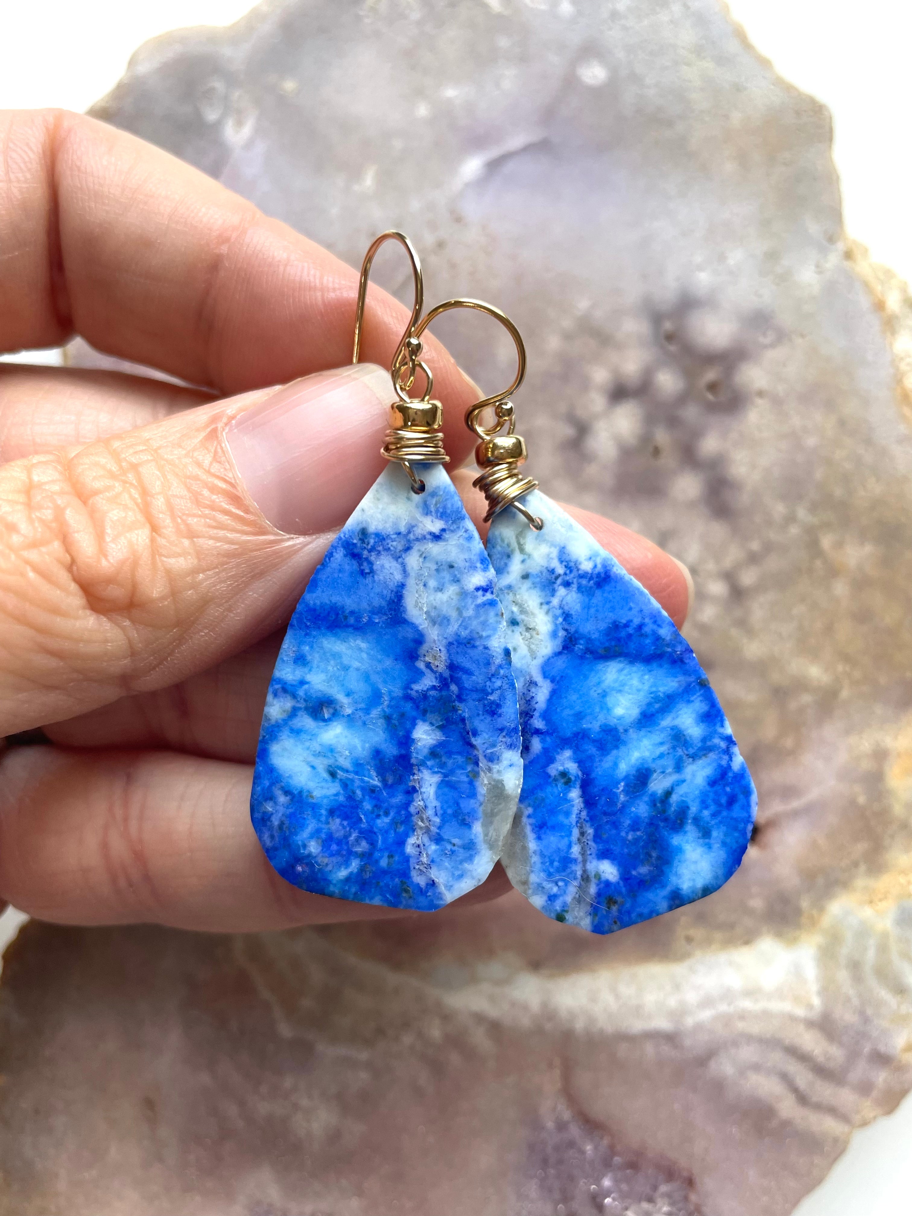 Lapis Lazuli Statement Earrings - 14K Gold Filled Dangle Earrings for Women | Elegant Bohemian Jewelry for Parties, Weddings & Special Occasions