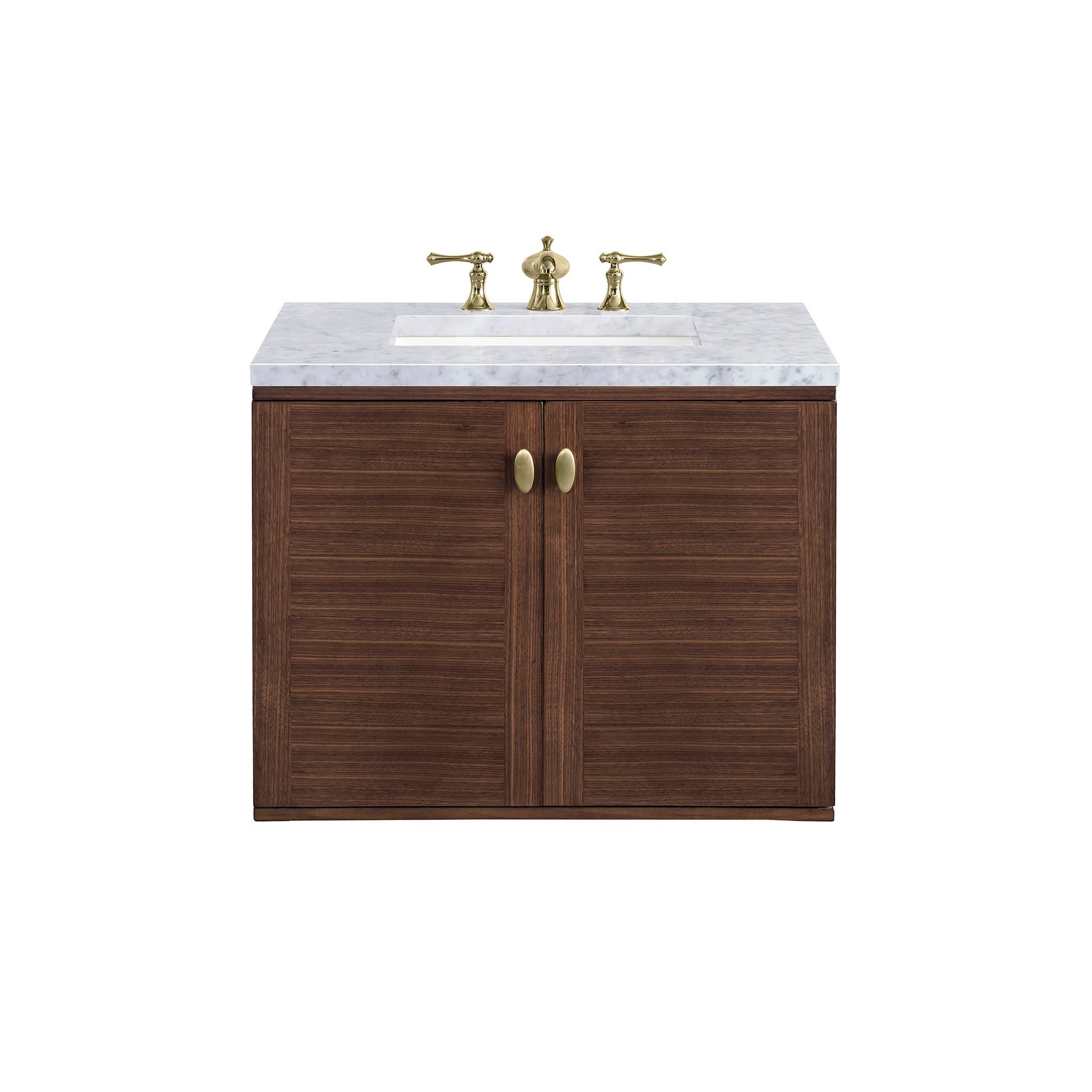 Amberly 30 Inch Single Vanity with Carrara Marble Top - Mid Century Modern Walnut Bathroom Vanity for Small Spaces | Perfect for Powder Rooms, Guest Baths & Master Bath Remodels