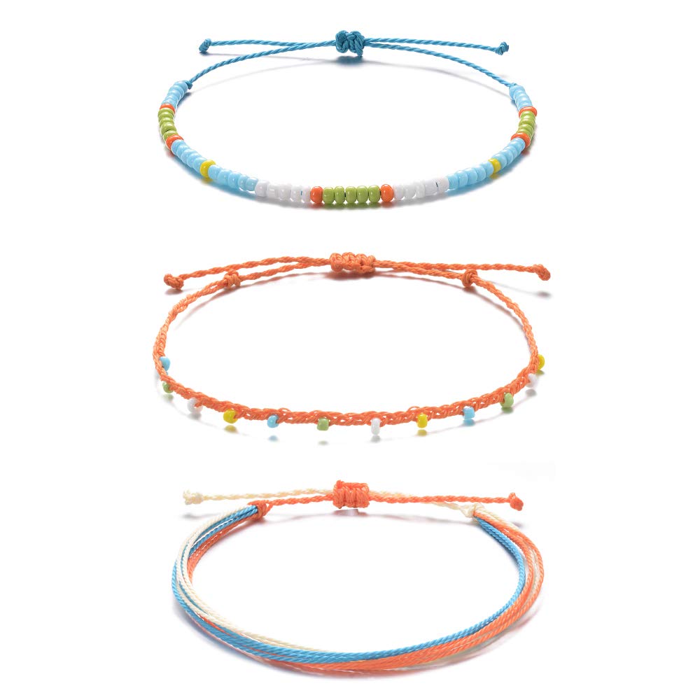 Waterproof Adjustable Boho Ankle Bracelets Set - Braided String Hawaii Anklets Jewelry for Women & Teen Girls - Perfect for Beach, Vacation & Summer Outfits