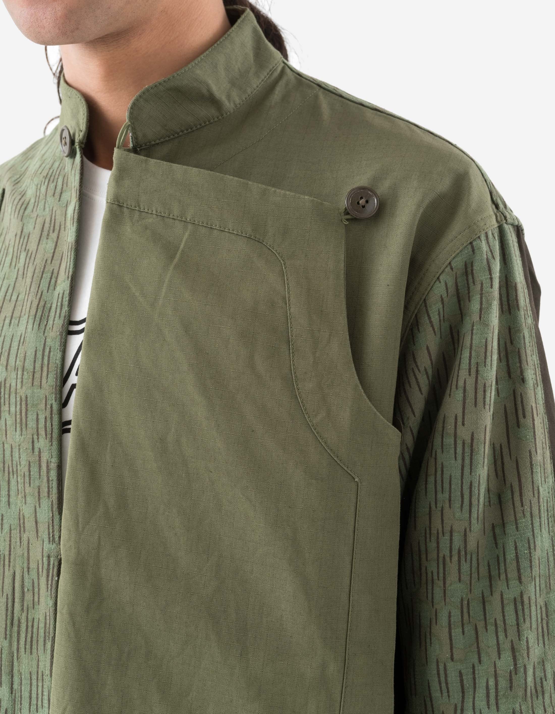 Upcycled Monk Shirt for Men - Eco-Friendly Olive Green Button Down Shirt - Sustainable Fashion for Casual Wear & Outdoor Activities