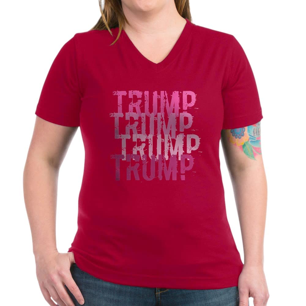 Pink Trump Women's Cotton V-Neck T-Shirt | Political Graphic Tee | Comfortable Casual Wear for Campaigns & Events