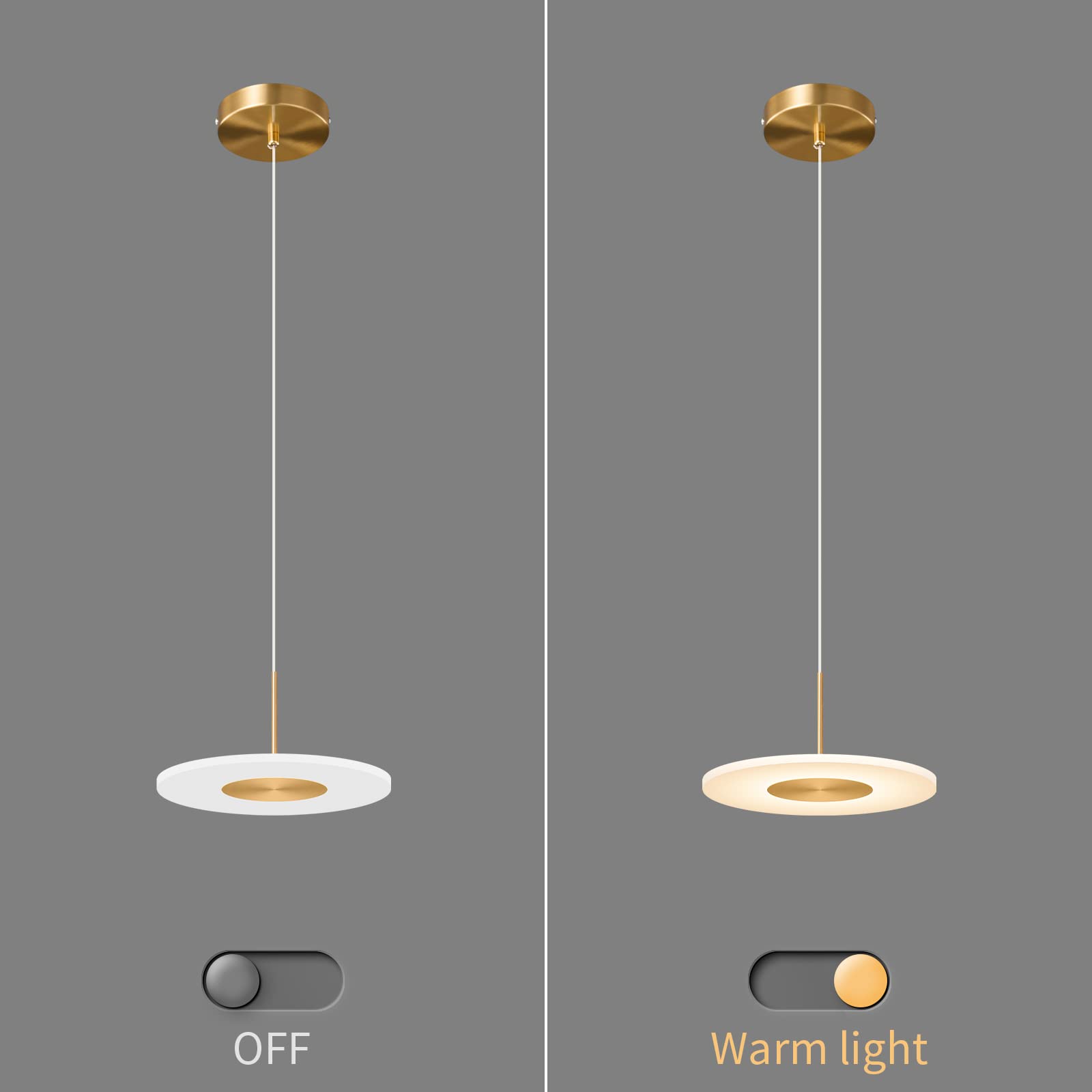 Modern Gold Plated LED Pendant Light Fixture - 3000K Warm White Dimmable Ceiling Light for Kitchen Island, Bedroom, Dining Room & Hallway (2-Pack) | Elegant Mini Hanging Lighting for Home & Office Decor