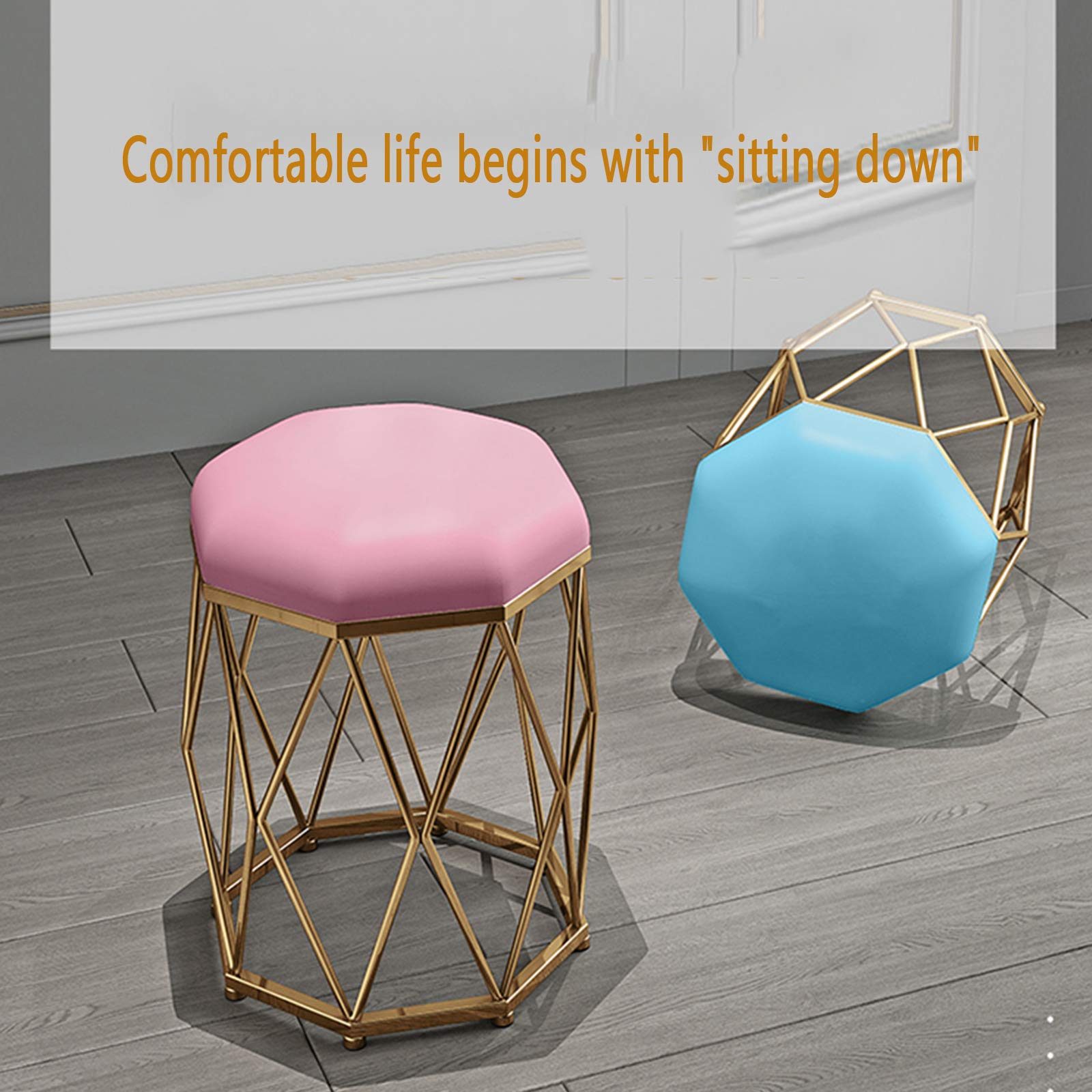 Modern Octagonal Stool with Comfortable Fabric & Sturdy Iron Frame - 100kg Weight Capacity - Perfect for Bathroom, Bedroom, Living Room & Dressing Area
