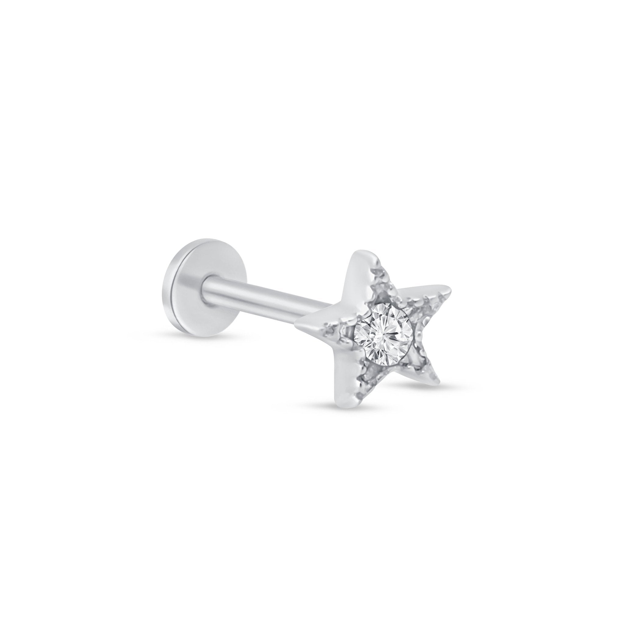 14K White Gold Gemstone Star Flat Back Stud Earrings with Milgrain Detail - Perfect for Bridal, Party & Everyday Wear