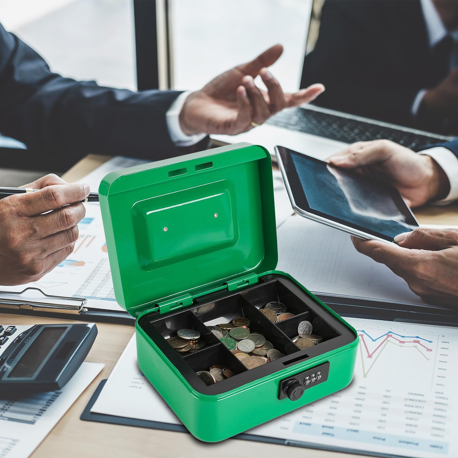 XYDLED Combination Lock Cash Box with Removable Money Tray - Medium 7.87