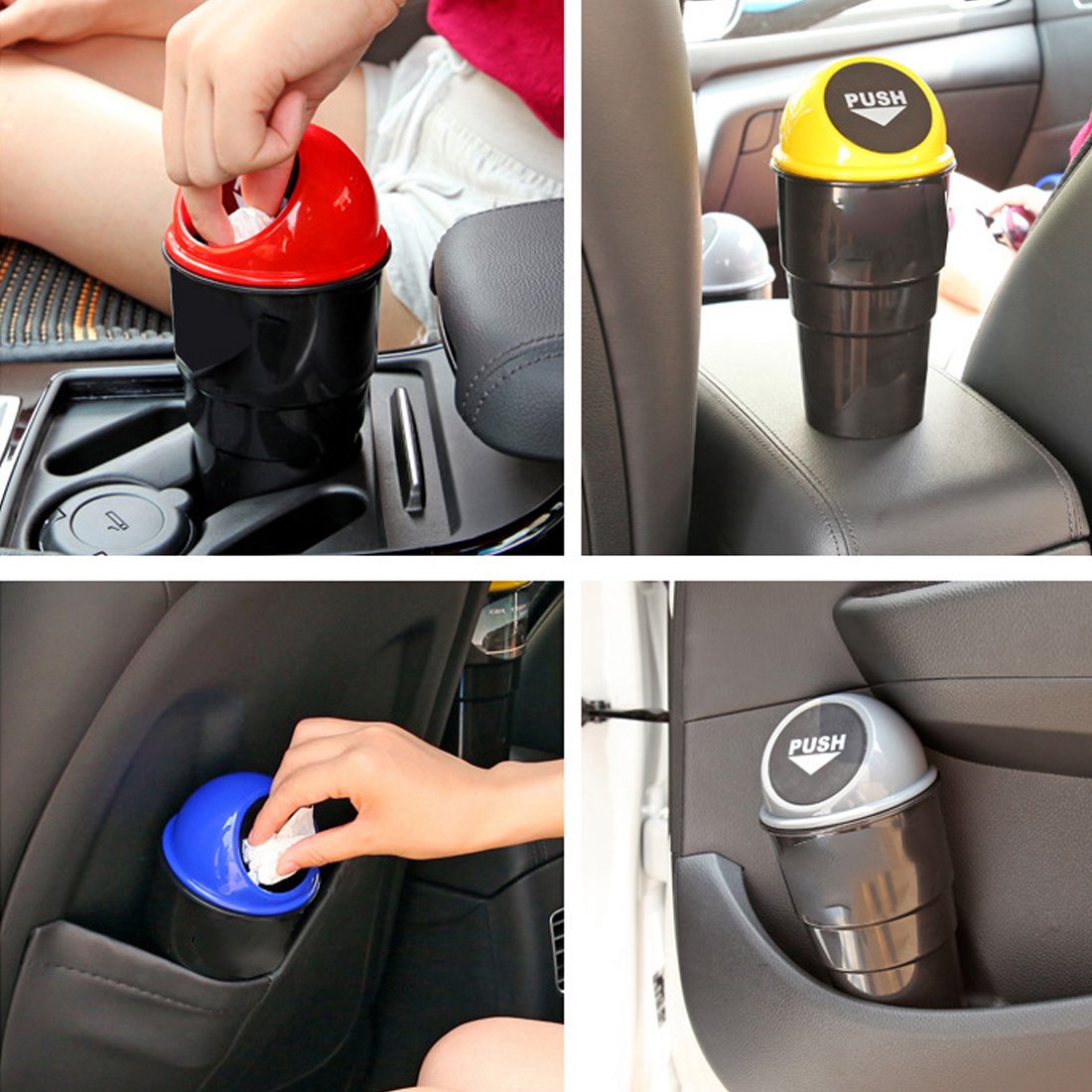 Leakproof Car Garbage Can with Lid - 2 Pack Small Trash Bin for Vehicle Cup Holder, Office, Home, Kitchen & Bedroom | Durable Automotive Waste Container for Road Trips, Commuting & Daily Use (Double Blue)