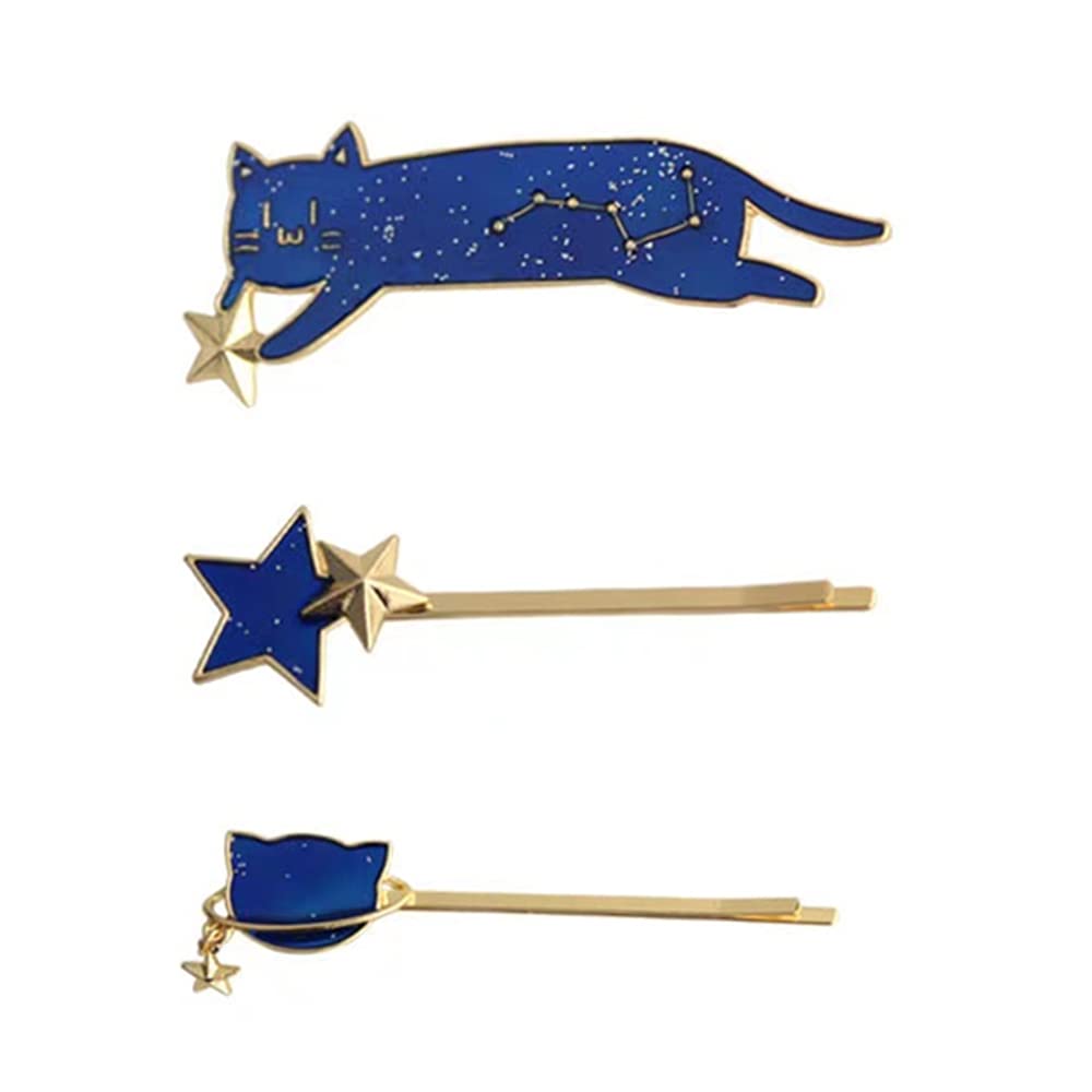 3Pcs Cute Cat Hair Clips - Fashion Animal Star Barrettes & Bobby Pins for Women & Girls | Hair Accessories for School, Parties & Daily Styling