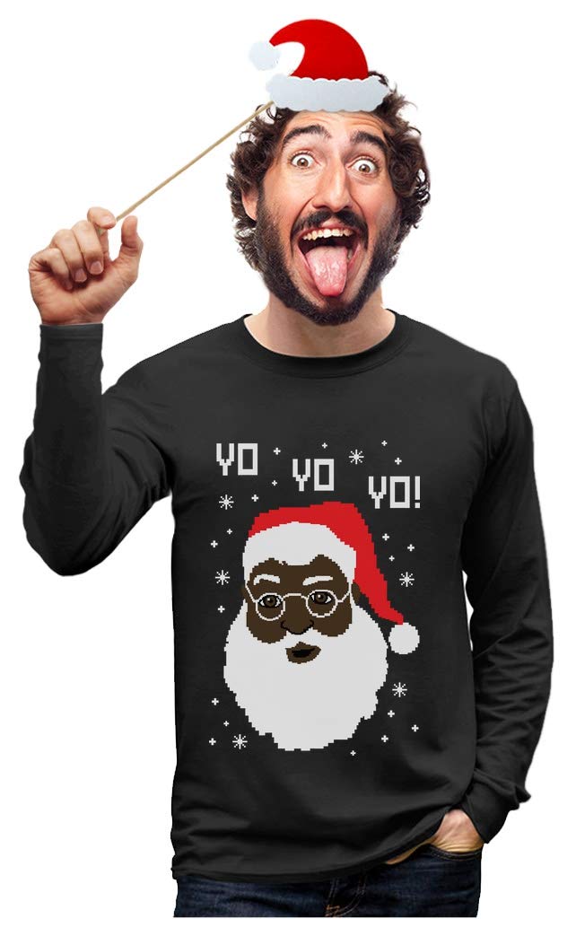 Tstars Black Santa Sweatshirt for Men - Festive Ugly Christmas Sweater with Long Sleeves | Perfect for Holiday Parties, Family Gatherings & Christmas Photo Shoots