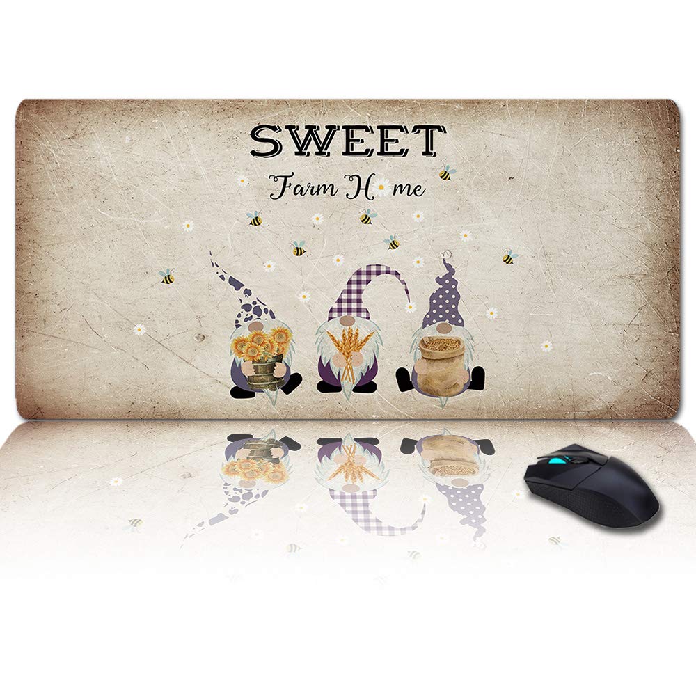 Vintage Sweet Farm Home Gnomes Waterproof Large Desk Pad - 35x15 Inch Oversized Office Desk Mat for Writing, Gaming & Work - Non-Slip Mouse Keyboard Pad for Home Office, Study & Gaming Setup
