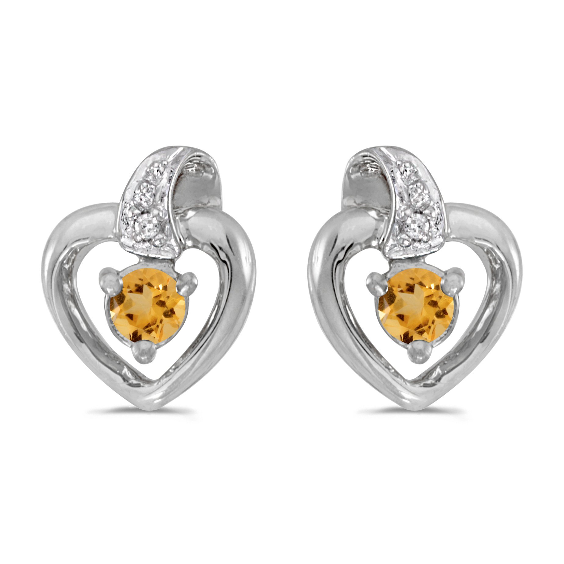 10K White Gold Round Citrine and Diamond Heart Stud Earrings for Women - Perfect for Valentine's Day, Anniversary & Special Occasion Gifts