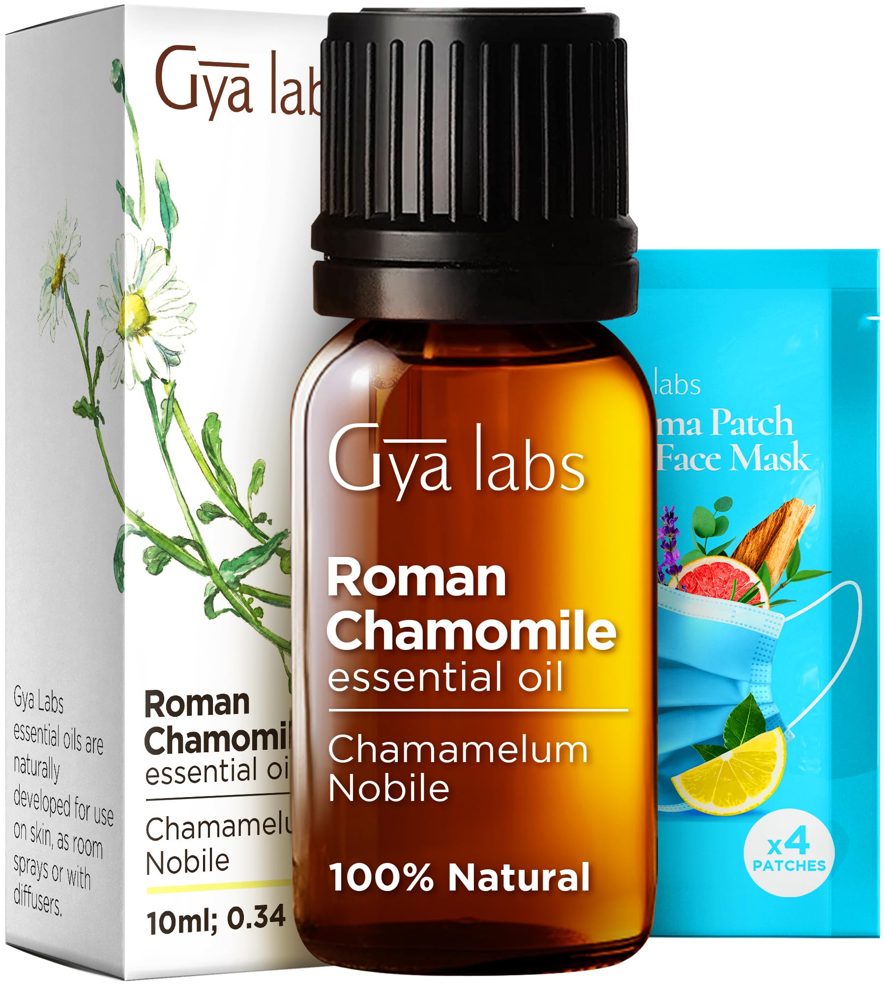 Gya Labs 100% Pure Roman Chamomile Essential Oil - 0.34 Fl Oz Natural Aromatherapy Oil for Skin, Hair & Face Care | Diffuser, Massage, Candle Making & Relaxation Scent | Stress Relief & Sleep Aid