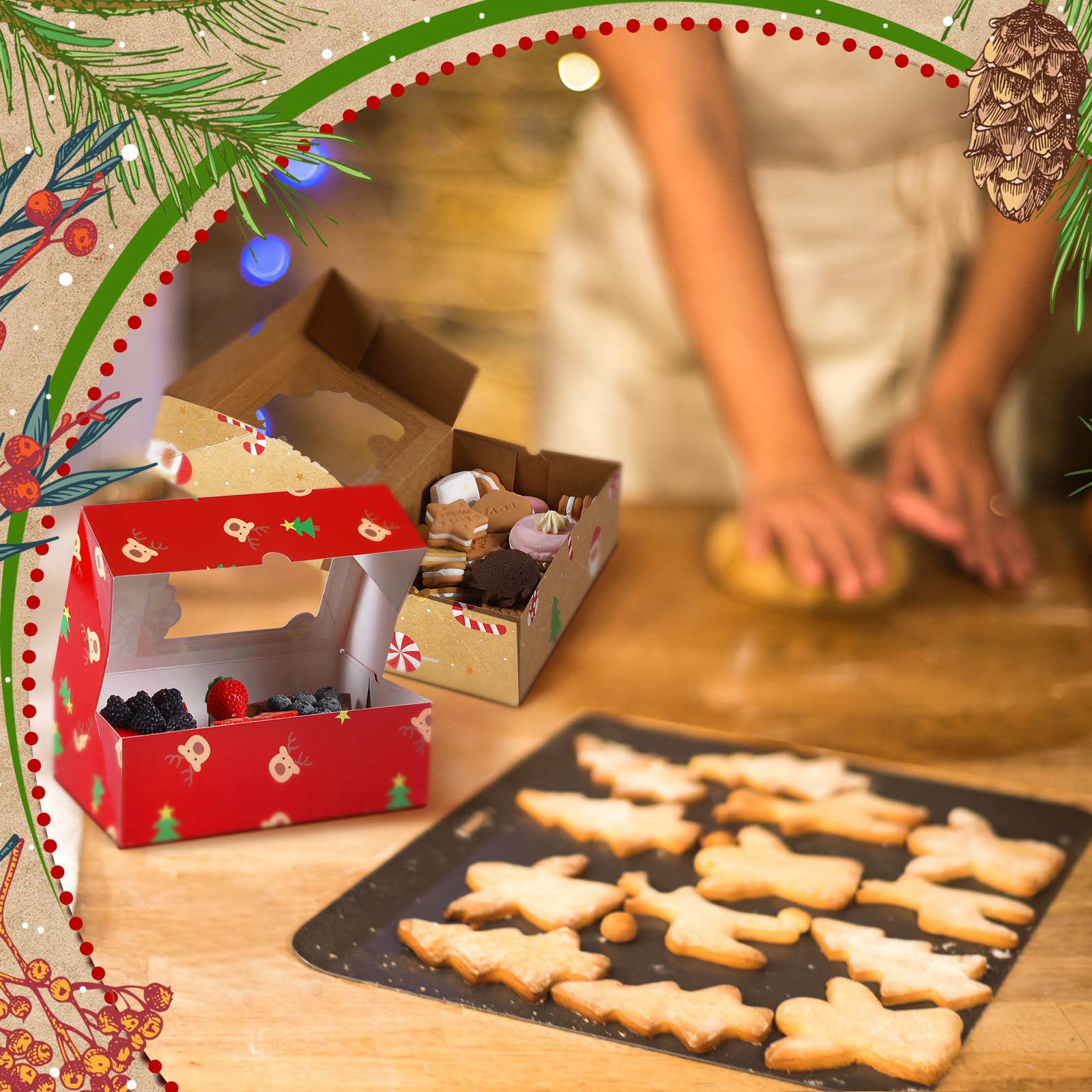 32 Pcs Christmas Cookie Boxes with Window - 8 Designs Bakery Pastry Gift Boxes for Holiday Treats, Candy & Cookies | Perfect for Christmas Gifts, Party Favors & Dessert Packaging