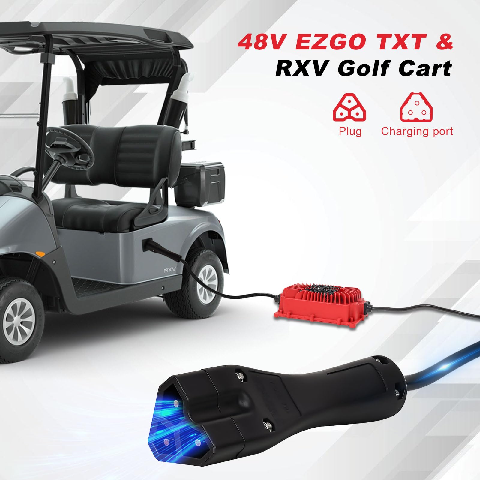CRAFTSMAN 48V 18A Golf Cart Battery Charger for EZGO TXT & RXV - Onboard 3-Pin Plug Charger | Perfect for Home, Club & Resort Golf Cart Maintenance