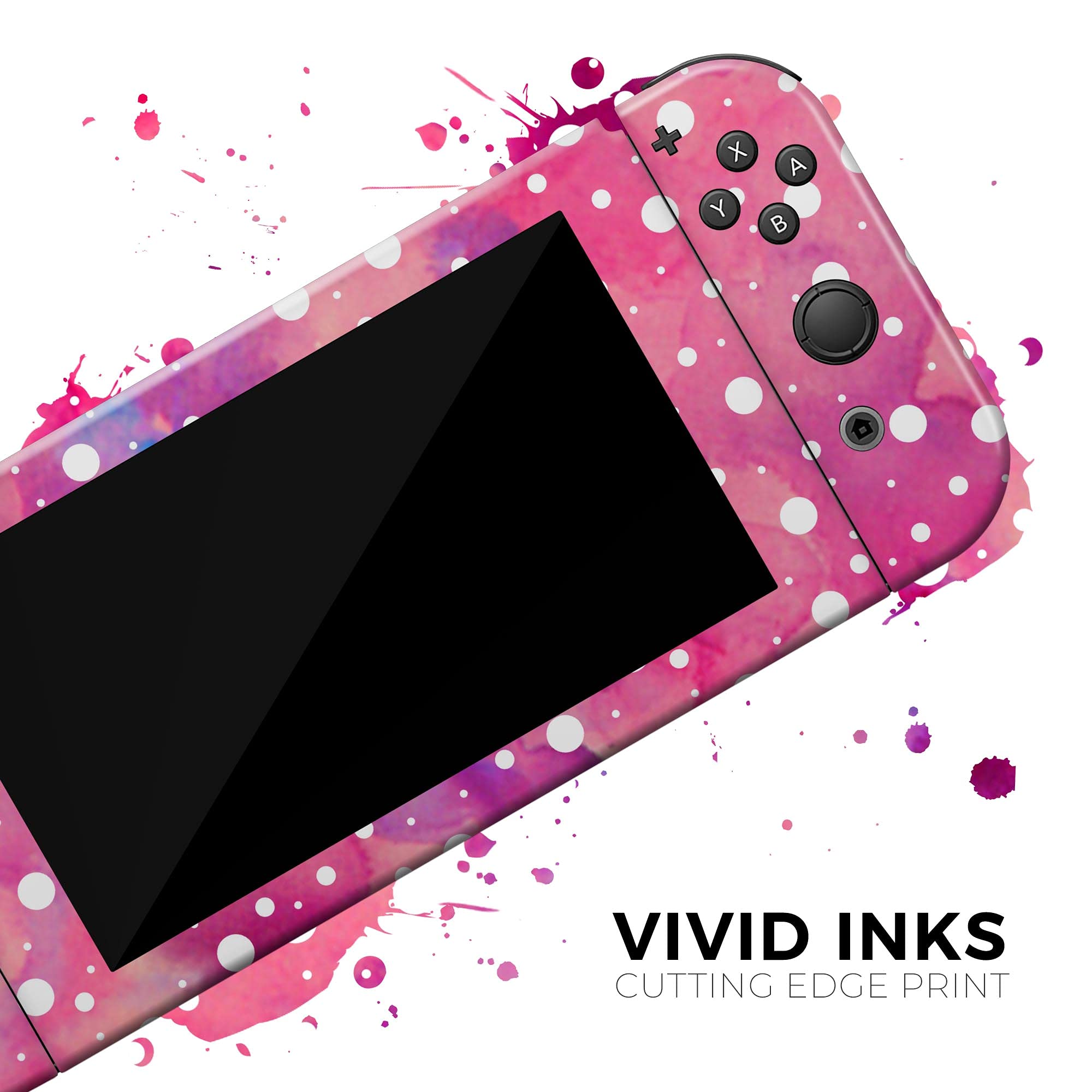 Nintendo Switch Dock Skin Decal - Scratch-Resistant Removable Vinyl Wrap Cover in White Polka Dots & Pink Watercolor Design - Perfect for Gaming Setups & Console Protection