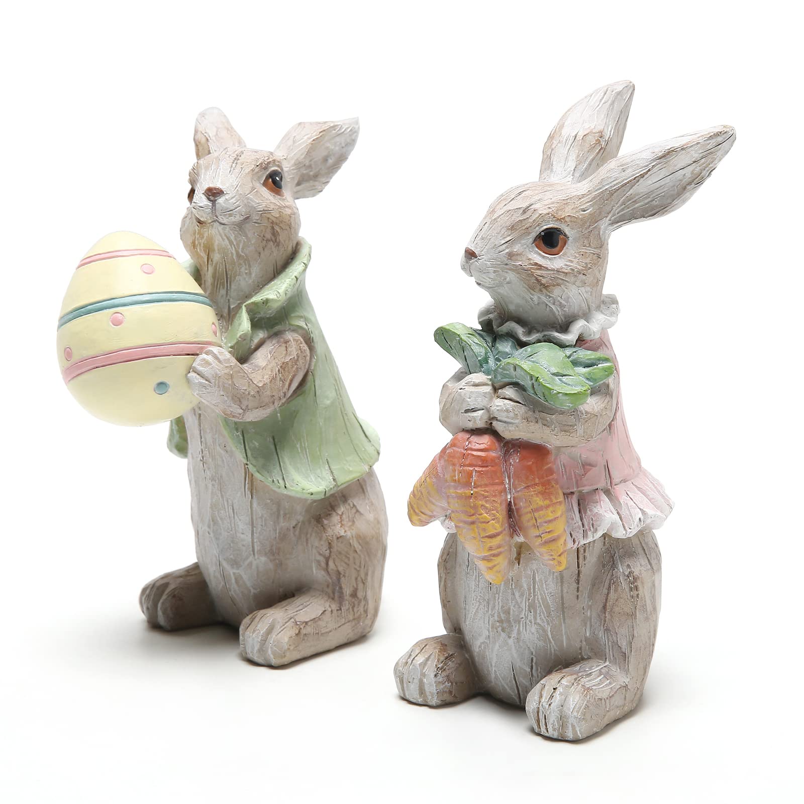 Easter Bunny Decorations for Spring - 2 Pack Gray Rabbit Figurines for Home Decor, Easter Party, Table Centerpiece & Garden Display
