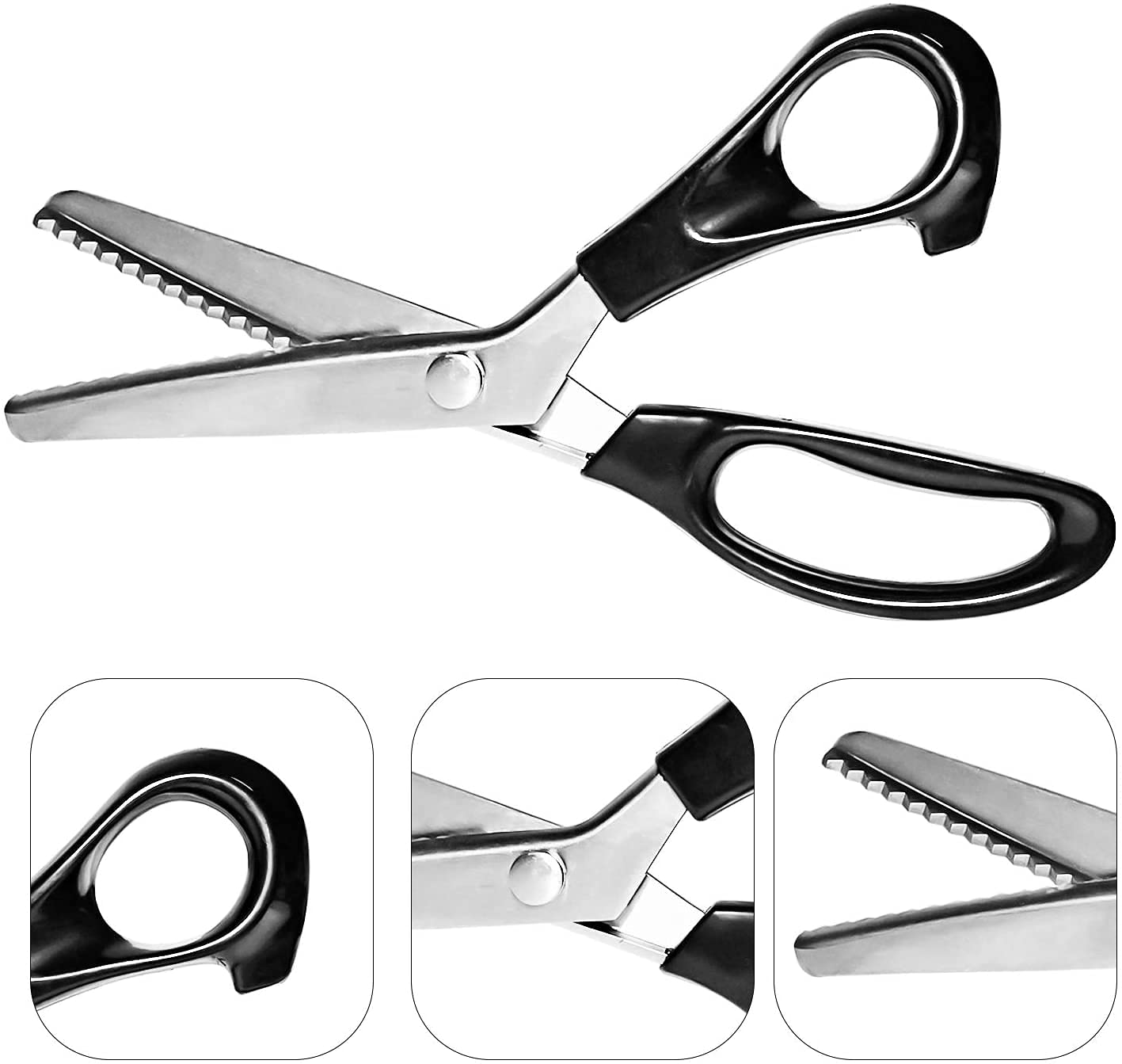 **IKIS Professional Pinking Shears for Fabric - Stainless Steel Dressmaking Scissors with Ergonomic Handle, Zig Zag Cutting Edge - Perfect for Sewing, Quilting & Craft Projects (Black, Set of 1)**