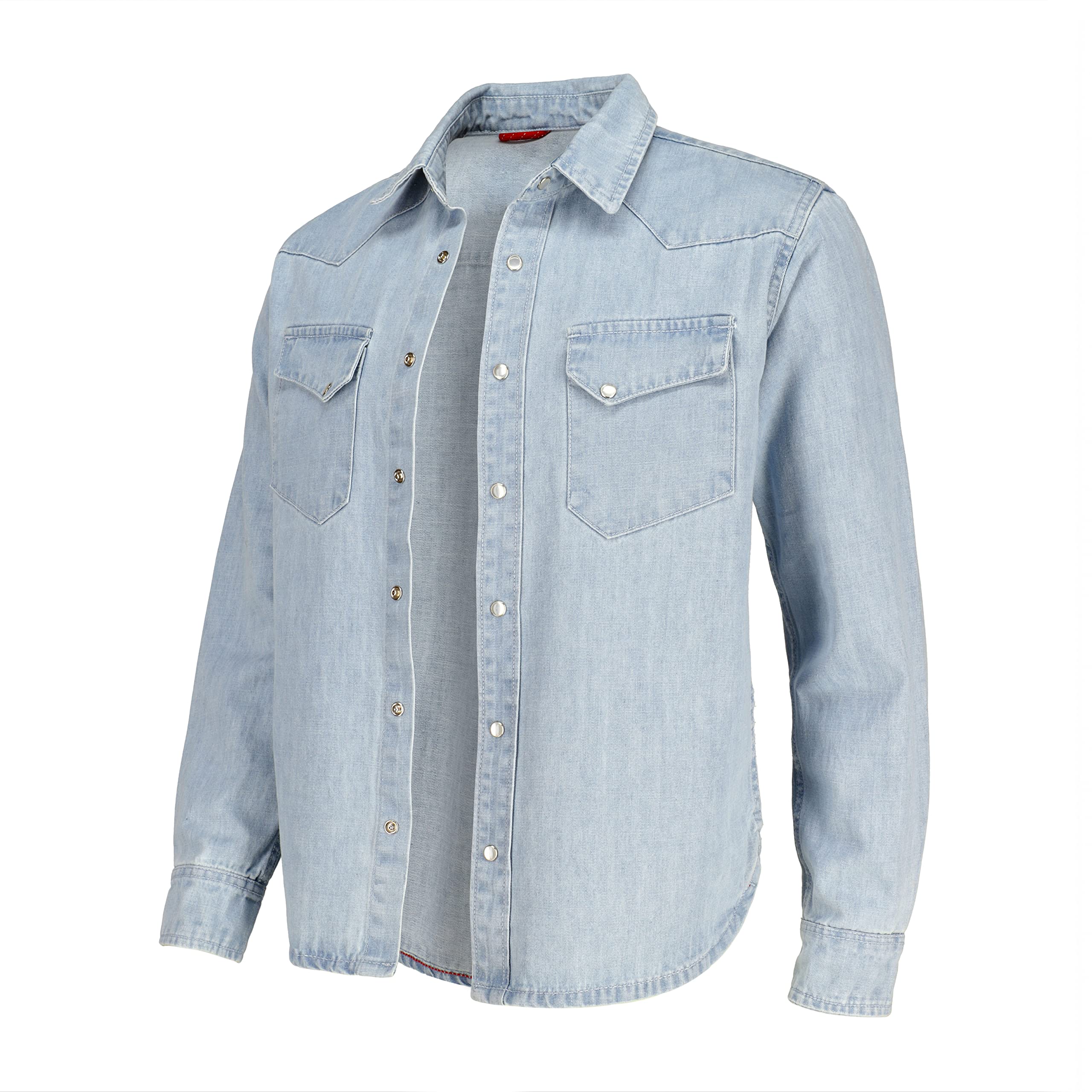 London Denim Men's Classic Western Denim Shirt - Organic Cotton Blend Casual Button-Up Shirt for Cowboy Style, Outdoor Adventures & Country Music Festivals