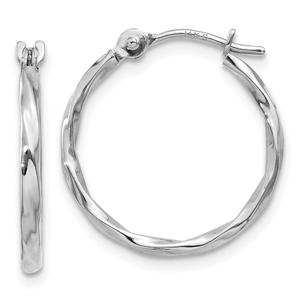 14K White Gold Polished Twisted Hoop Earrings - 13x15mm Wide, 1.5mm Thick Post Earrings for Women | Elegant Everyday Jewelry & Perfect Gift for Birthdays, Anniversaries and Special Occasions