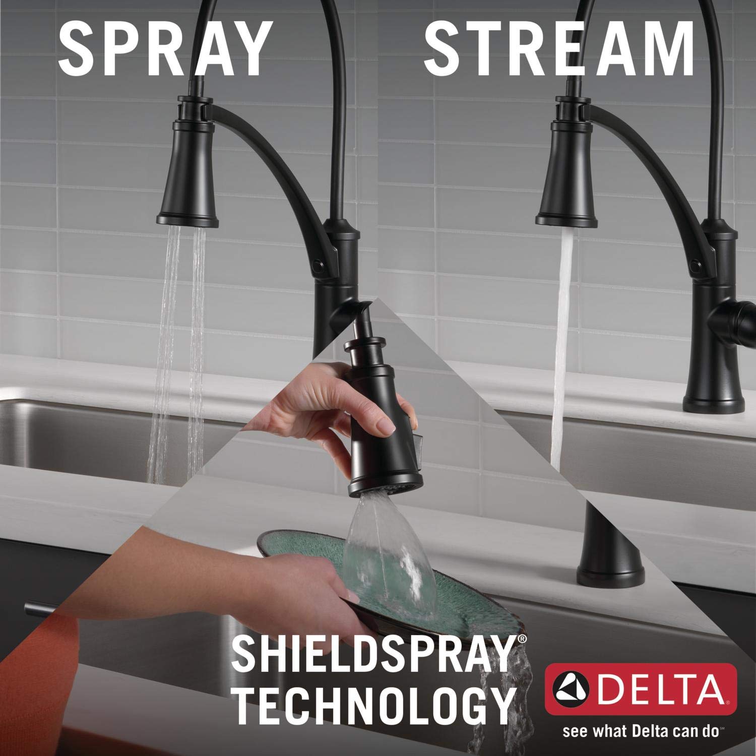 Delta Faucet Foundry Matte Black Kitchen Sink Faucet with Pull Down Sprayer and Soap Dispenser - Modern Black Kitchen Faucet for Easy Cooking & Dishwashing (Model 19744Z-BLSD-DST) | Perfect for Home Kitchen, Restaurant & Commercial Use