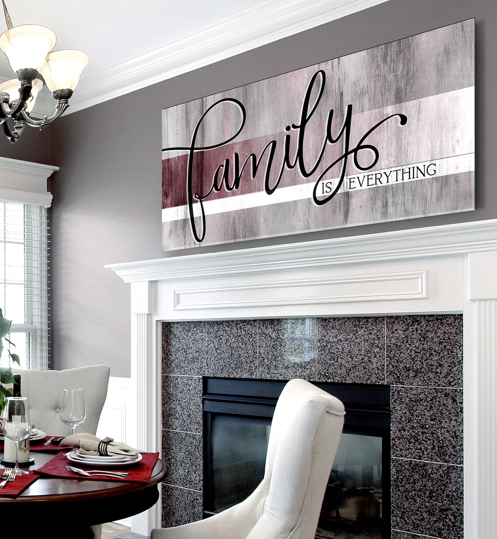 Farmhouse Style Large Canvas Wall Art - Family Is Everything Framed Décor for Living Room & Family Room (60x27 Inches, Wine Red) | Perfect for Home, Office & Gift Giving