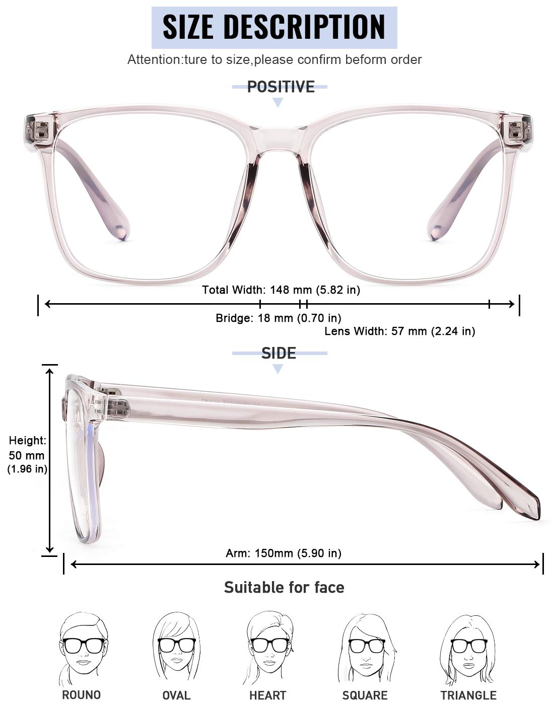 Blue Light Blocking Glasses for Women & Men - Oversized Square Computer Glasses with Anti Blue Ray Protection - Reduce Eye Strain for Gaming, Office Work & Screen Time