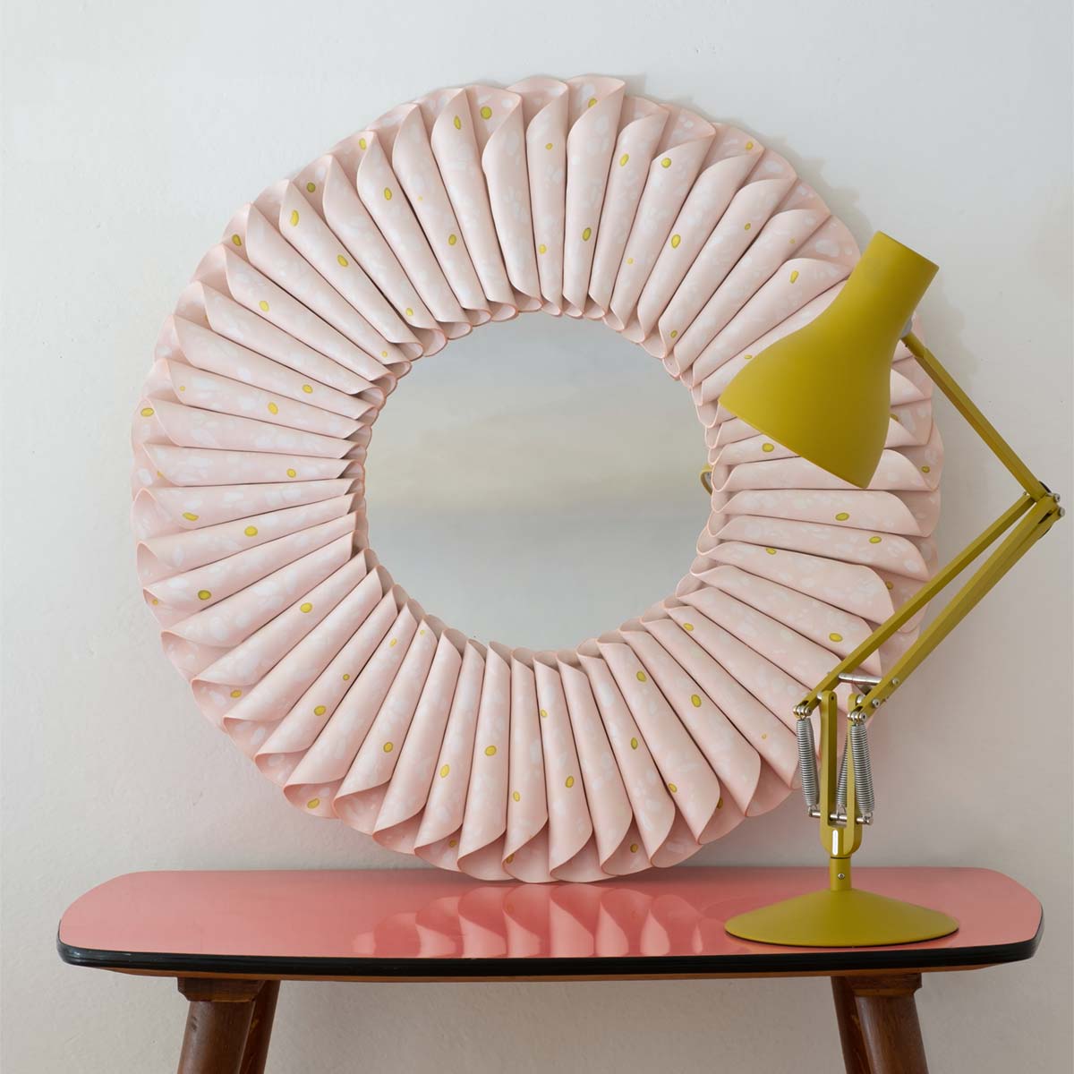 Handmade Mortadella Ceramic Sculpture Mirror - Unique Italian Salami-Inspired Wall Art for Kitchen Decor & Dining Room Aesthetic