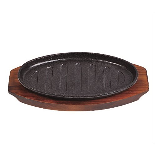 Premium Japanese Cast Iron Sizzling Steak Platter with Wooden Tray - Authentic Teppanyaki Grill Plate for Restaurant-Style Steak, Seafood & Vegetables at Home