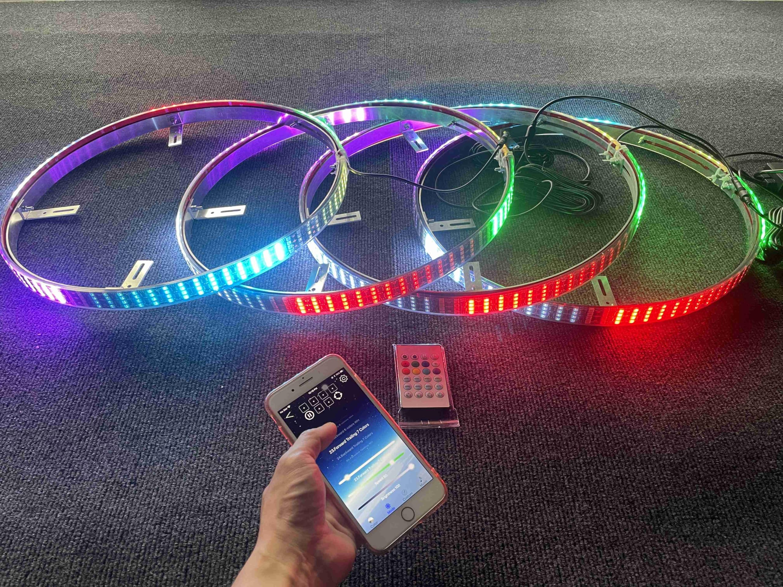 Quad Row RGB Color Chasing LED Wheel Rim Lights for Cars & Trucks - APP & Remote Control, Waterproof, 17.5