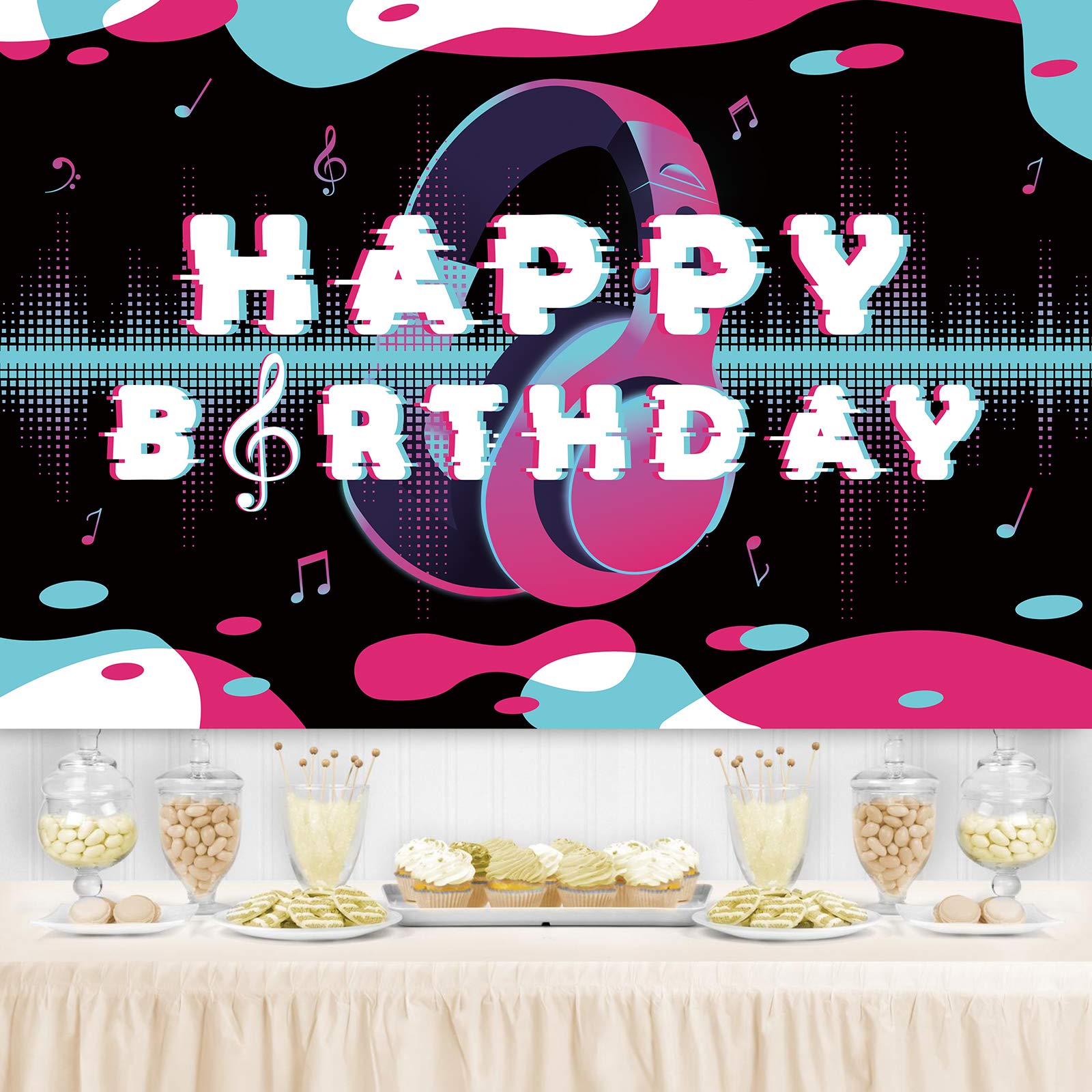 Music Theme Birthday Party Decorations - 71x49 Inch Happy Birthday Banner Backdrop for Boys & Girls, Wall Decor, Photo Booth Props - Perfect for Music Video Parties, Classroom Celebrations & Baby Showers