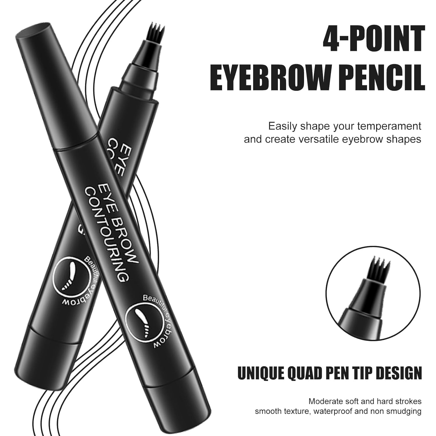 Black Eyebrow Pen with Fork Tip - Waterproof & Smudgeproof Microblading Eyebrow Pencil for Natural Defined Brows | Includes Eyebrow Brush & Eyeliner | Perfect for Daily Makeup, Salon Use & Special Occasions