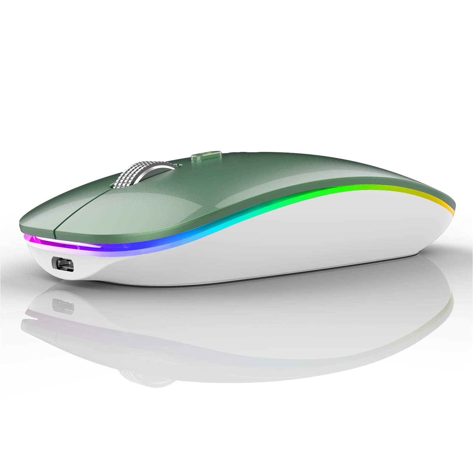 TENMOS Wireless Bluetooth Mouse - Slim Rechargeable Silent Mouse with LED, Bluetooth 5.1 & 2.4GHz USB for Laptop, MacBook, iPad (OS 13+) - Blackish Green - Perfect for Office, Home & Travel Use