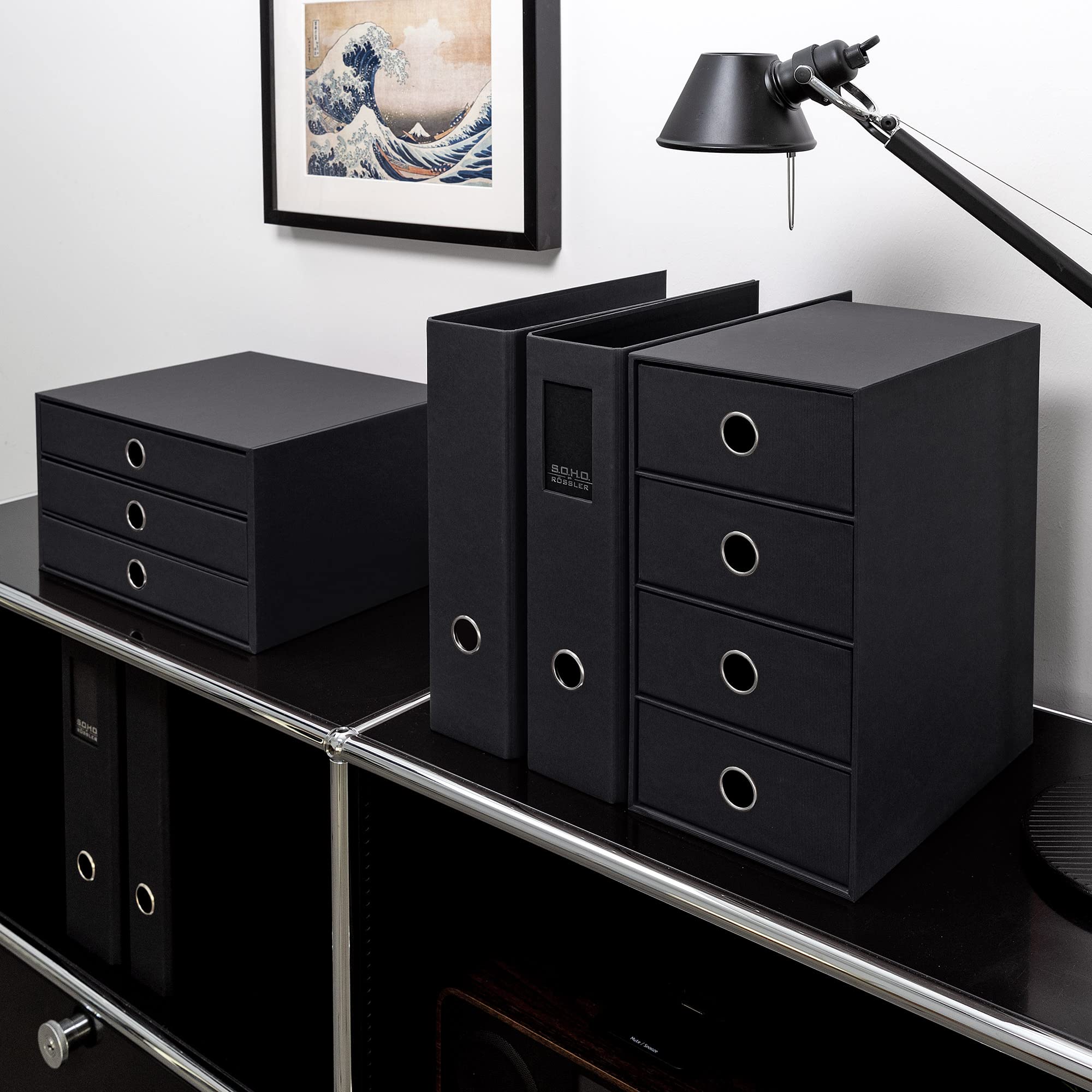 Rössler Soho 3-Drawer A4 File Storage Box - Black | Office Organization & Document Filing Solution for Home & Workspace