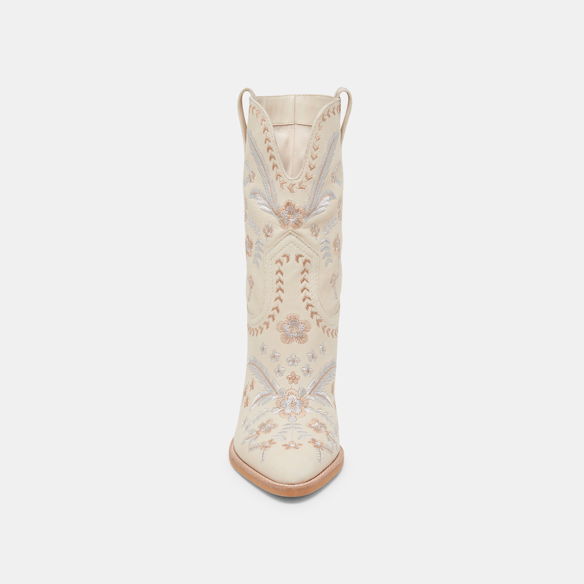 JESSEY Women's Floral Boots - Cream Nubuck Leather Ankle Booties for Casual Outfits & Fall Fashion