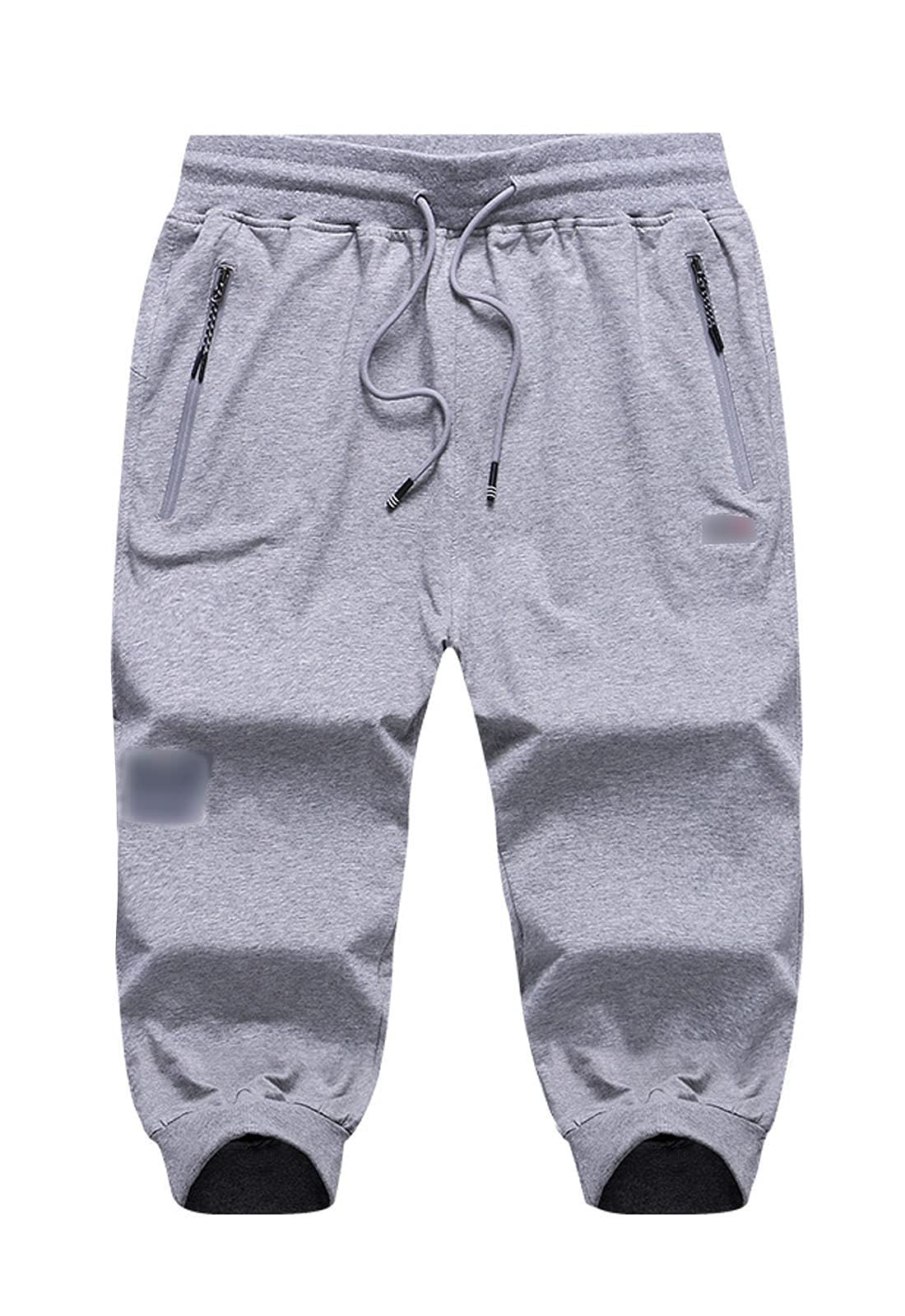 Flygo Men's Sweat Shorts - Below Knee Cotton Workout Shorts for Bodybuilding, Running & Jogging | 3/4 Length Capri Pants for Gym, Training & Casual Wear